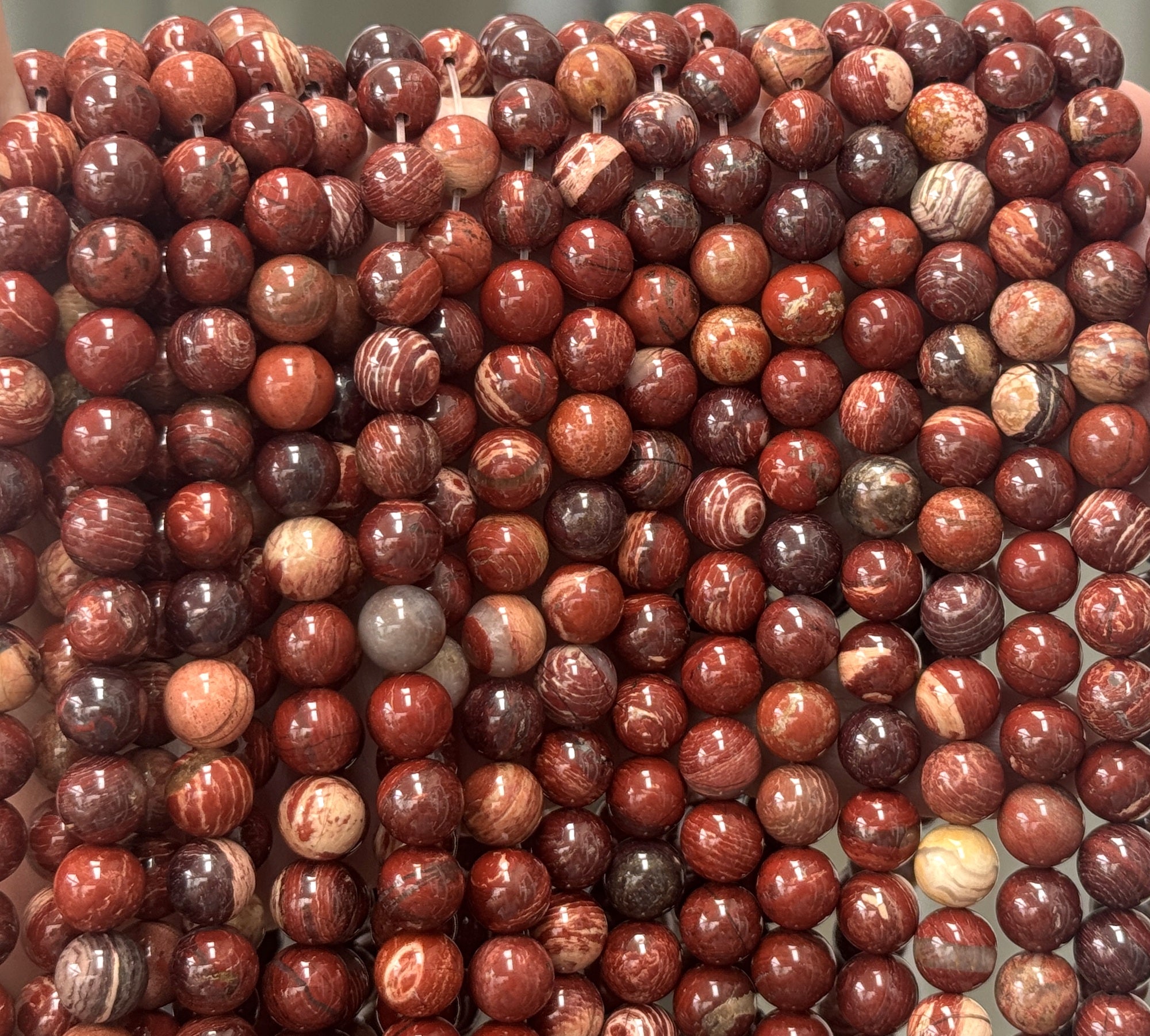 Australian Red Snakeskin Jasper 8mm round natural gemstone beads 15.5" strand