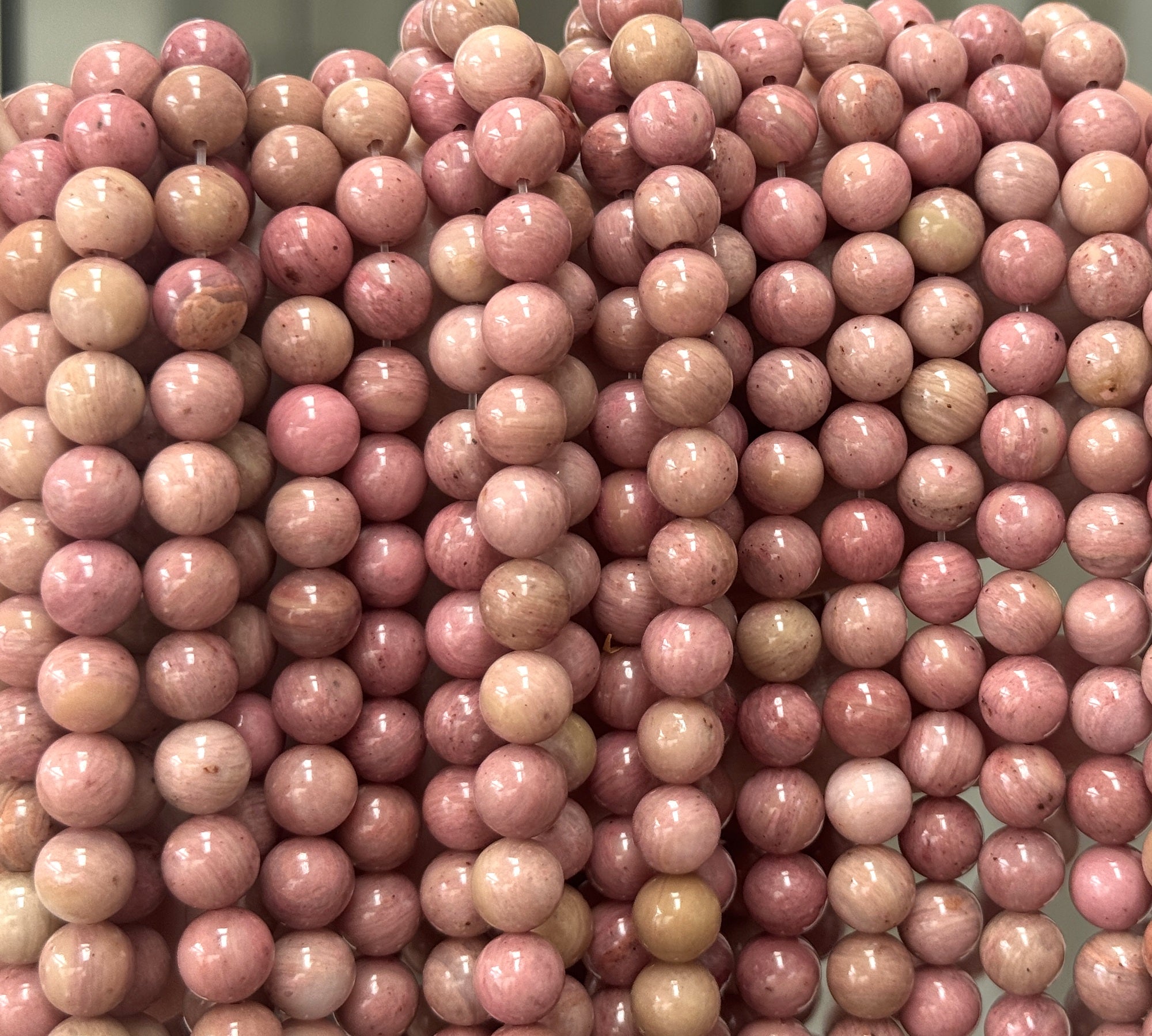 Rhodonite 8mm round natural gemstone beads 15" strand