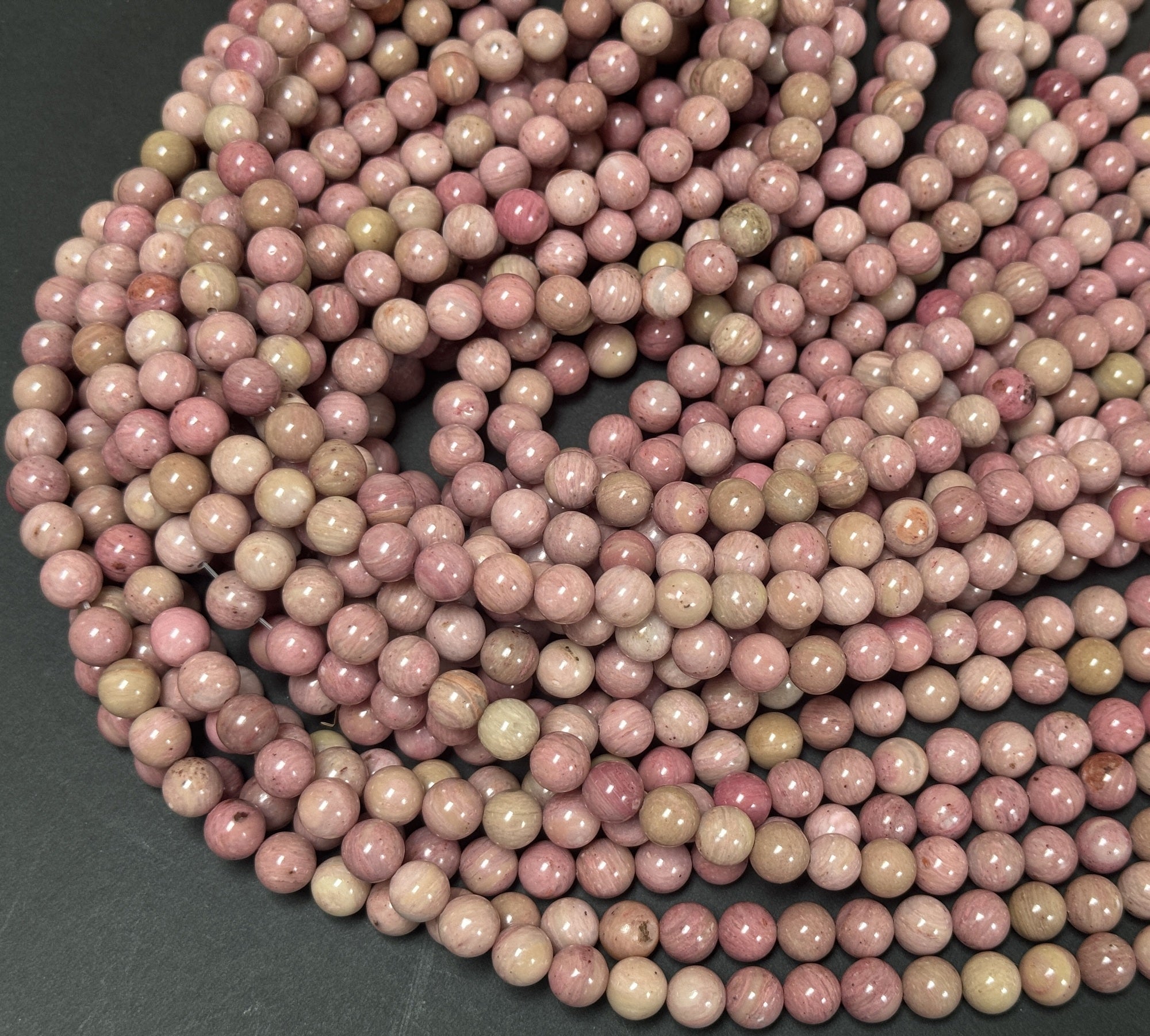 Rhodonite 8mm round natural gemstone beads 15" strand