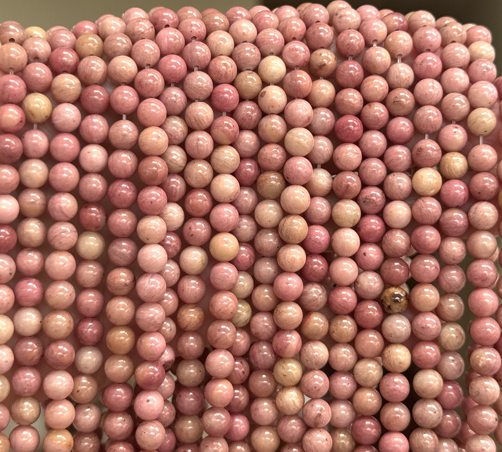 Rhodonite 6mm round natural gemstone beads 15" strand