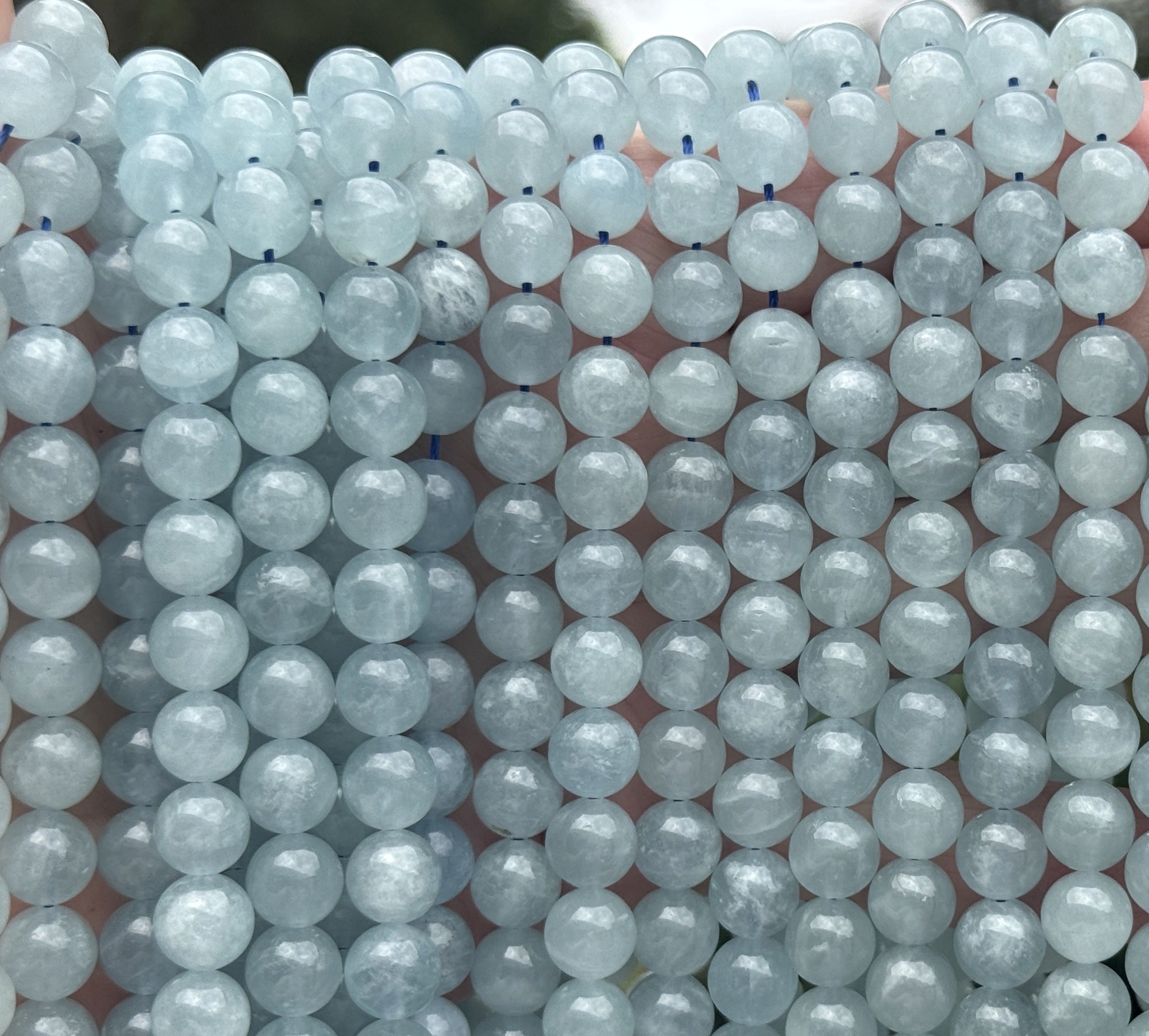 Blue Aquamarine 8mm round natural gemstone beads 15" strand