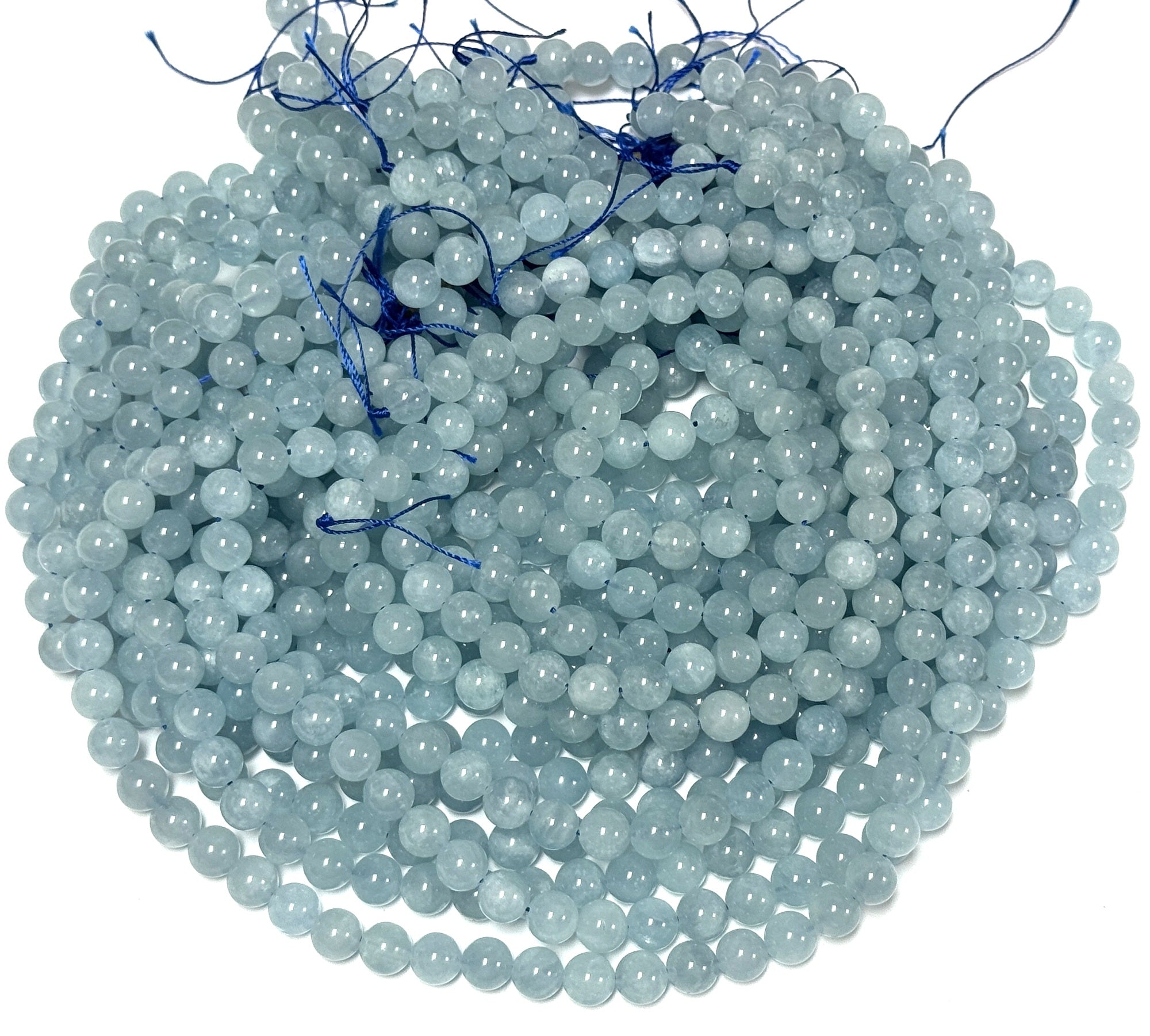 Blue Aquamarine 8mm round natural gemstone beads 15" strand