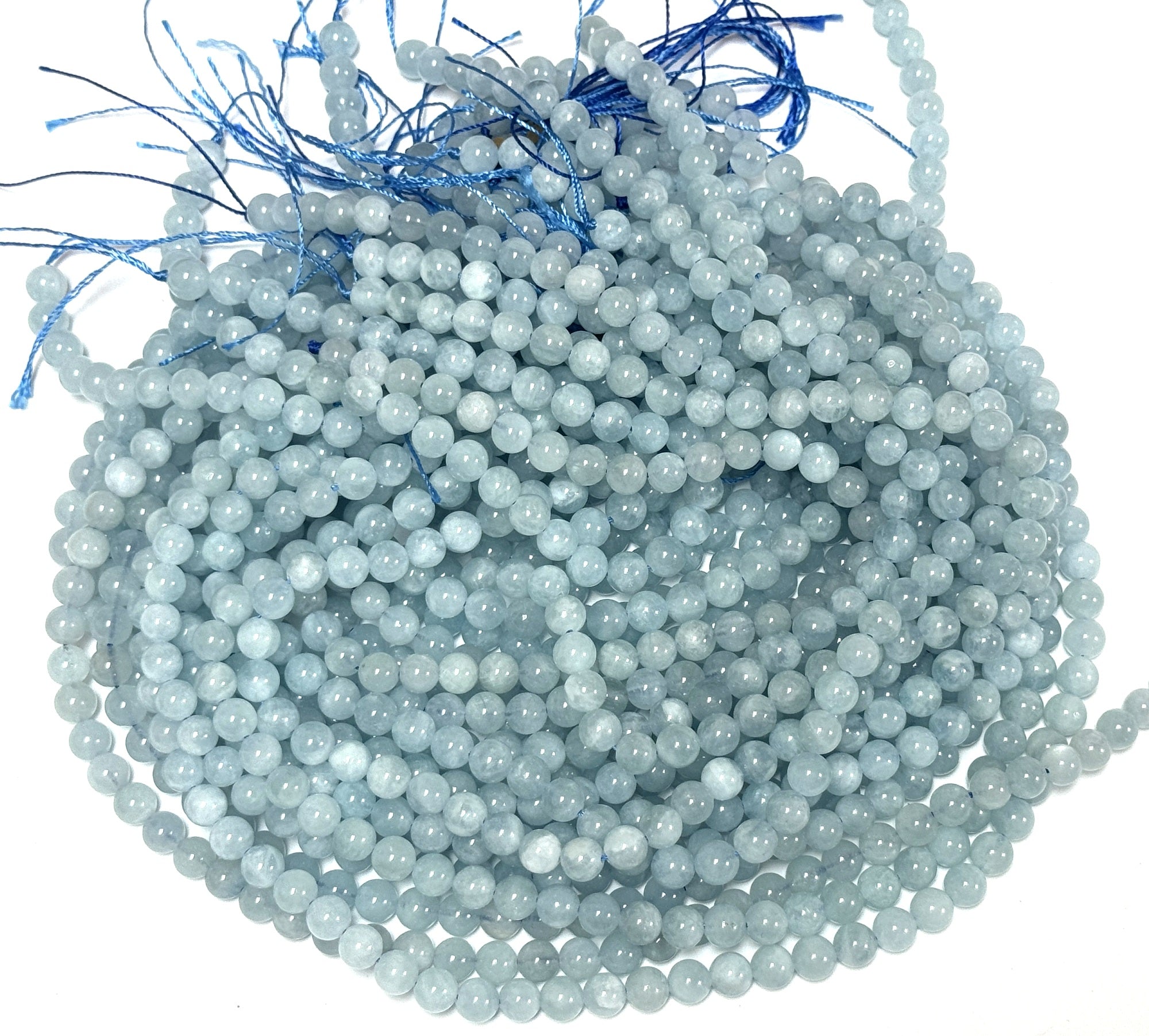 Blue Aquamarine 6mm round natural gemstone beads 15" strand