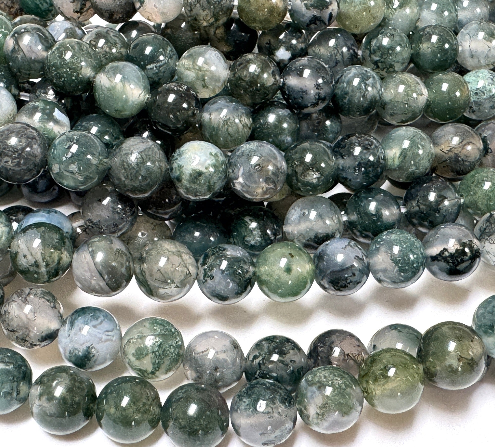 Moss Agate 8mm round natural gemstone beads 15.5" strand