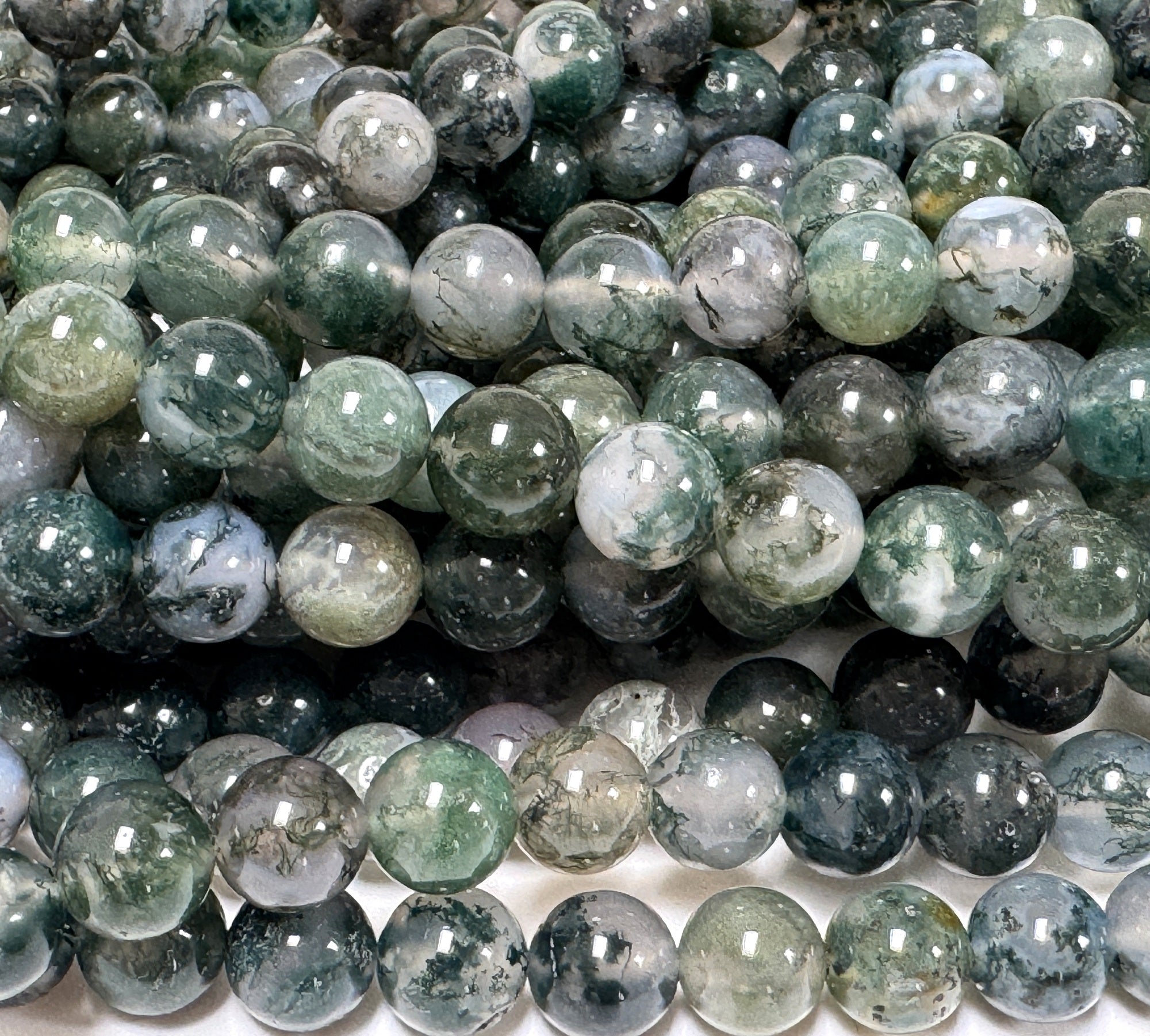 Moss Agate 8mm round natural gemstone beads 15.5" strand