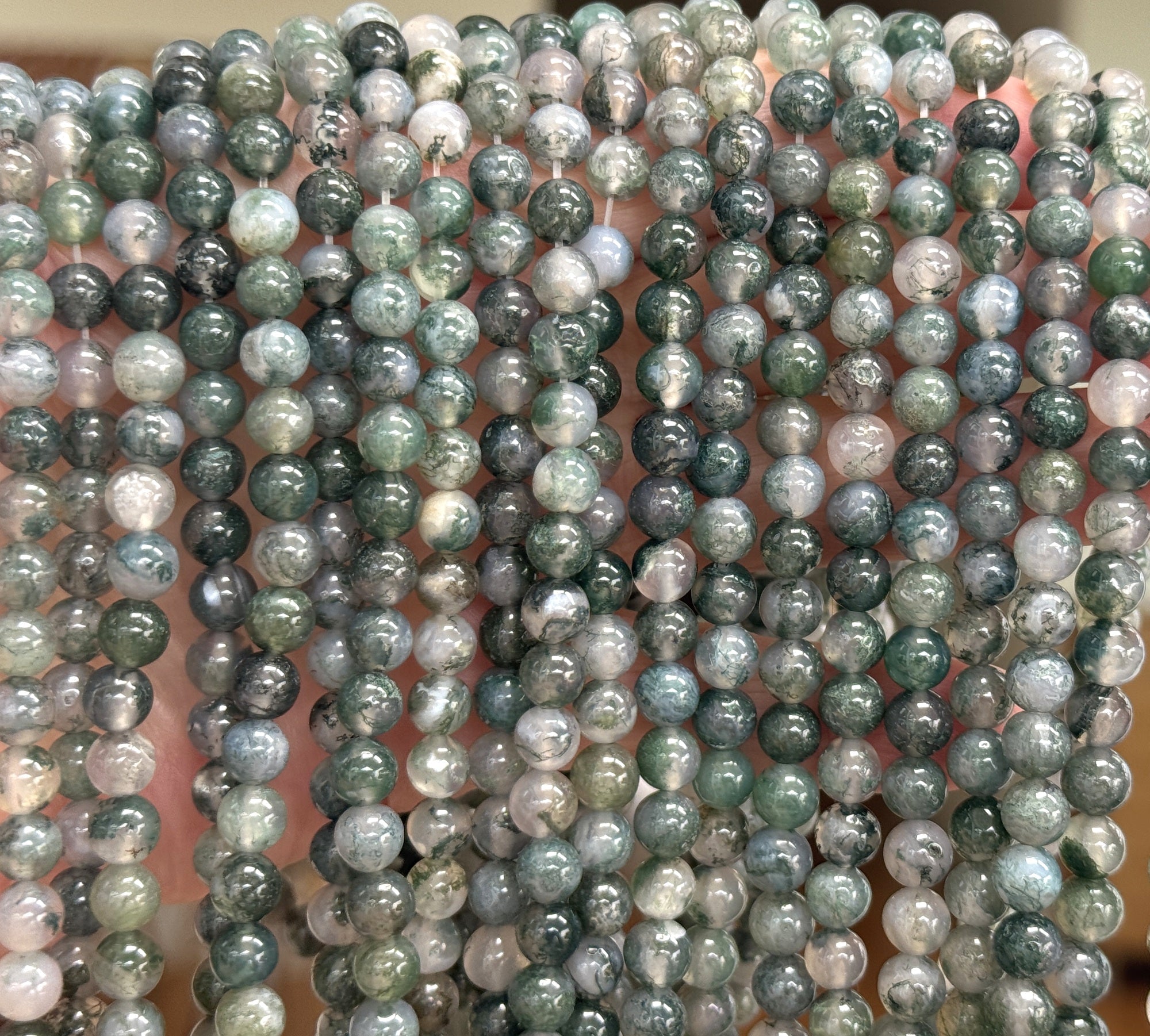 Moss Agate 6mm round natural gemstone beads 15.5" strand