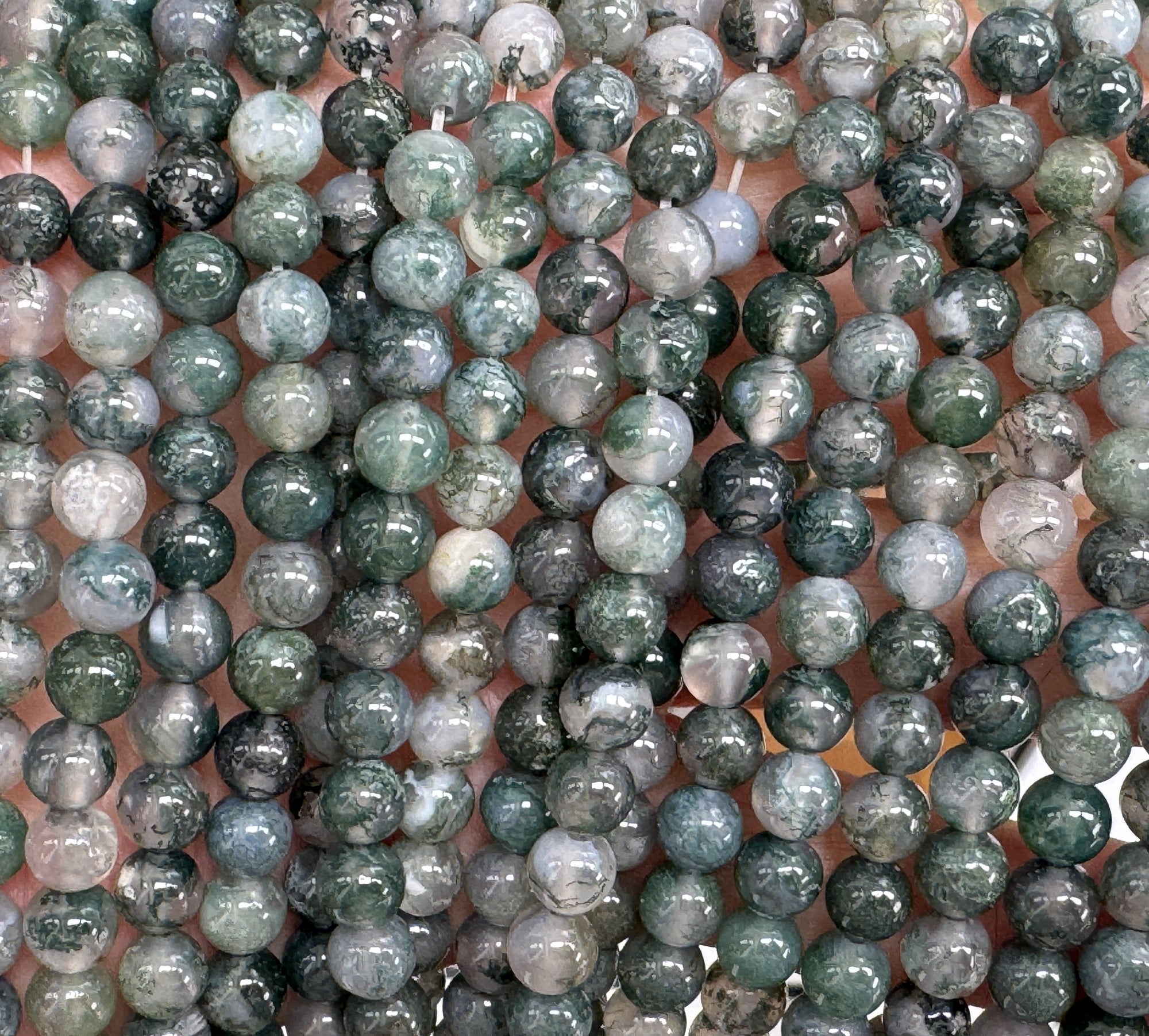 Moss Agate 6mm round natural gemstone beads 15.5" strand