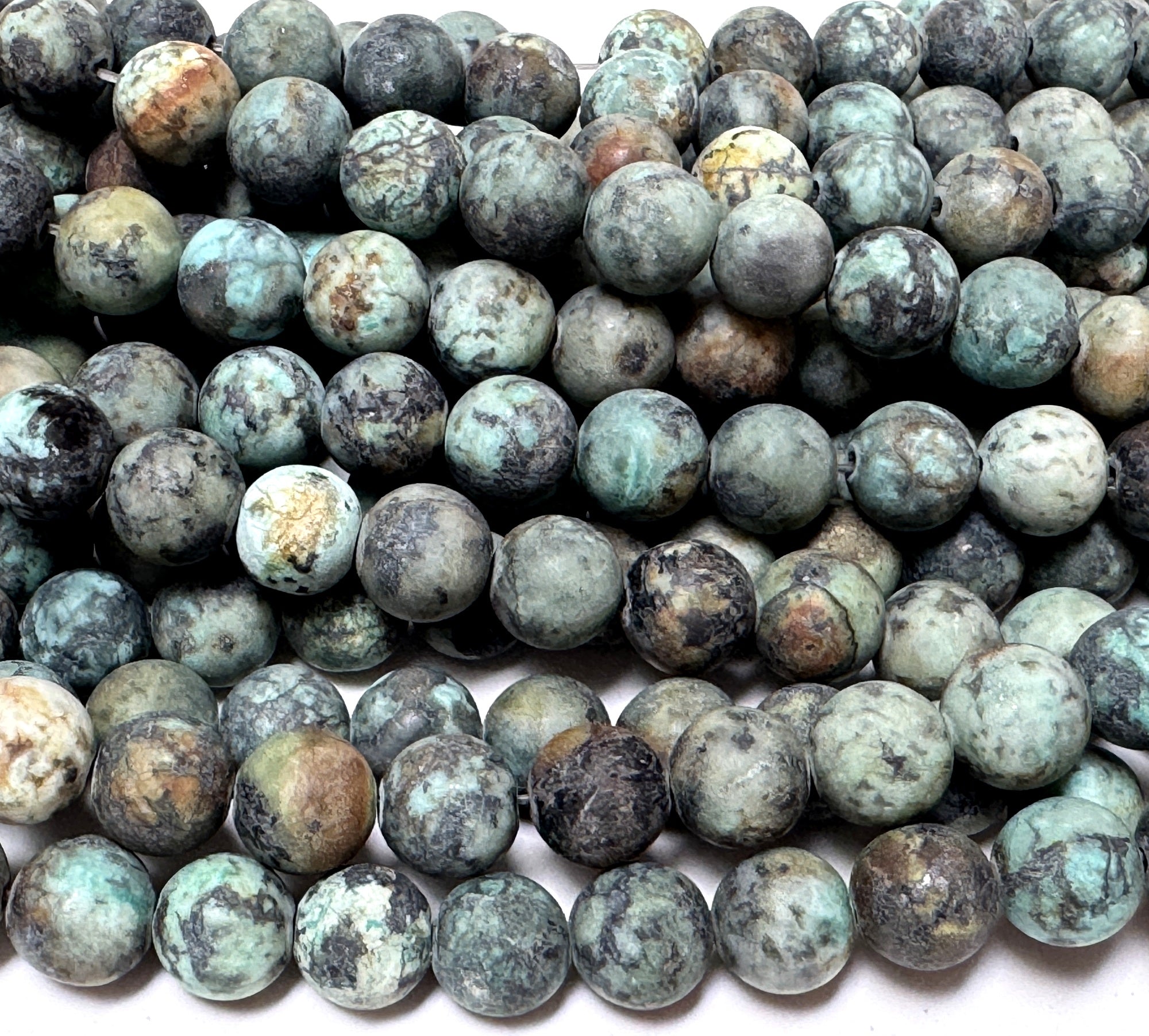 African Turquoise matte 8mm round natural gemstone beads 15" strand