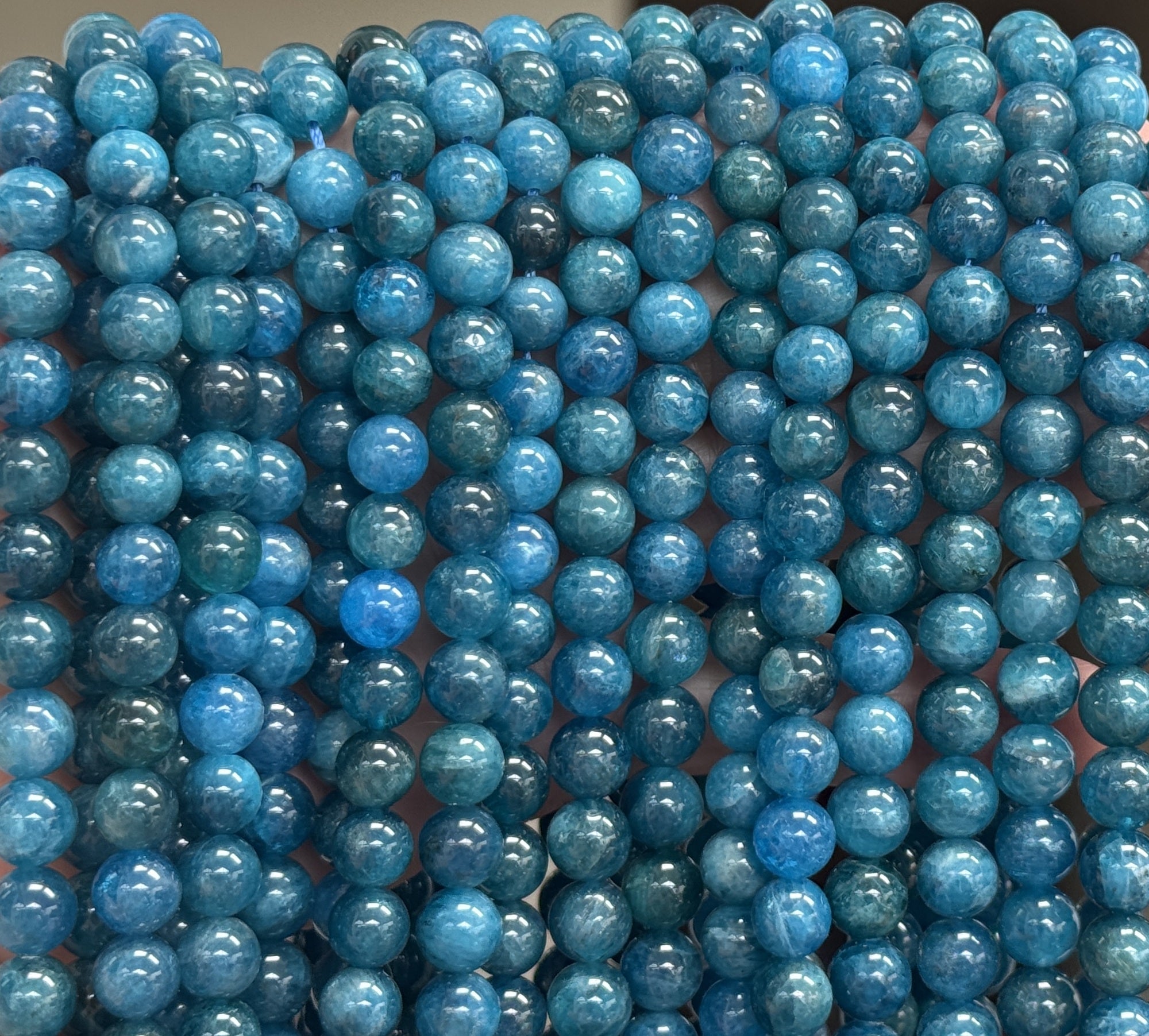 Blue Apatite 8mm round natural gemstone beads 15" strand