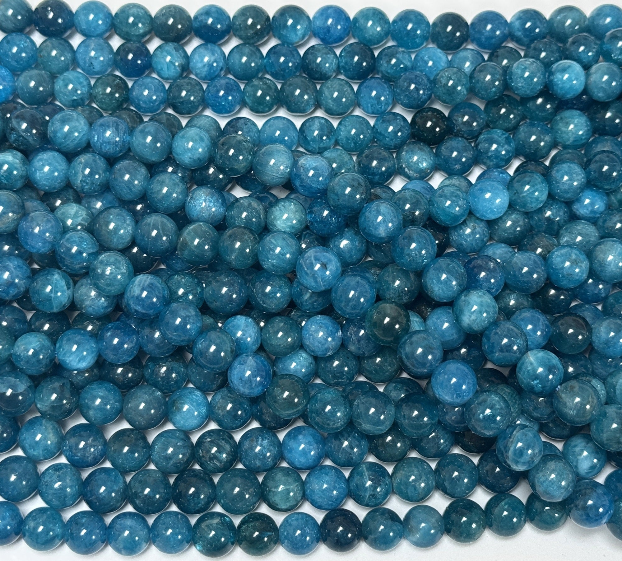 Blue Apatite 8mm round natural gemstone beads 15" strand