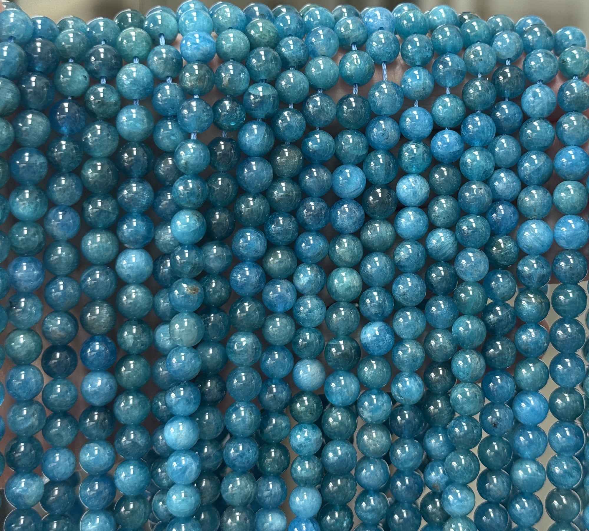 Blue Apatite 6mm round natural gemstone beads 15" strand