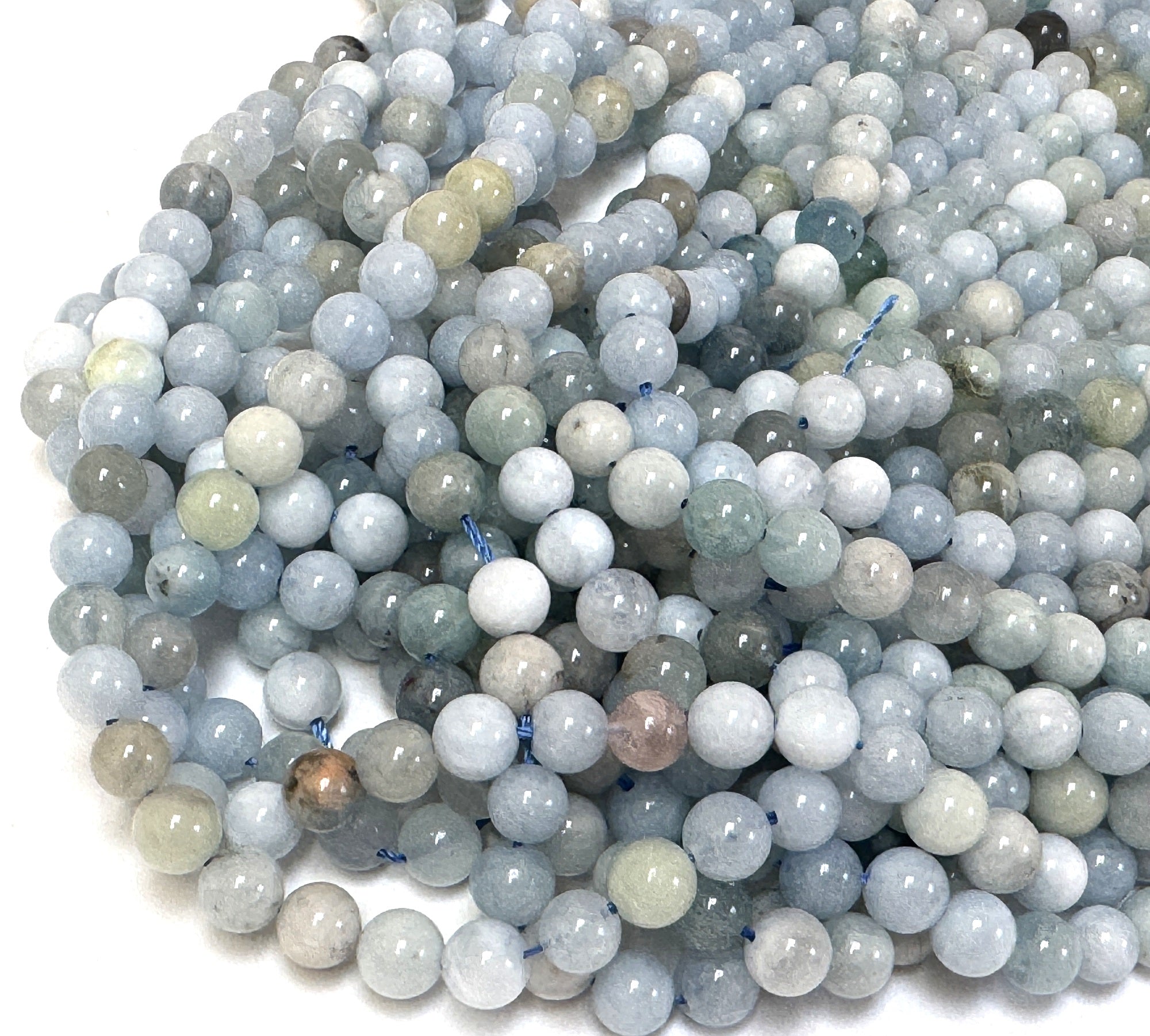 Aquamarine multi-colour 6mm round natural gemstone beads 15" strand