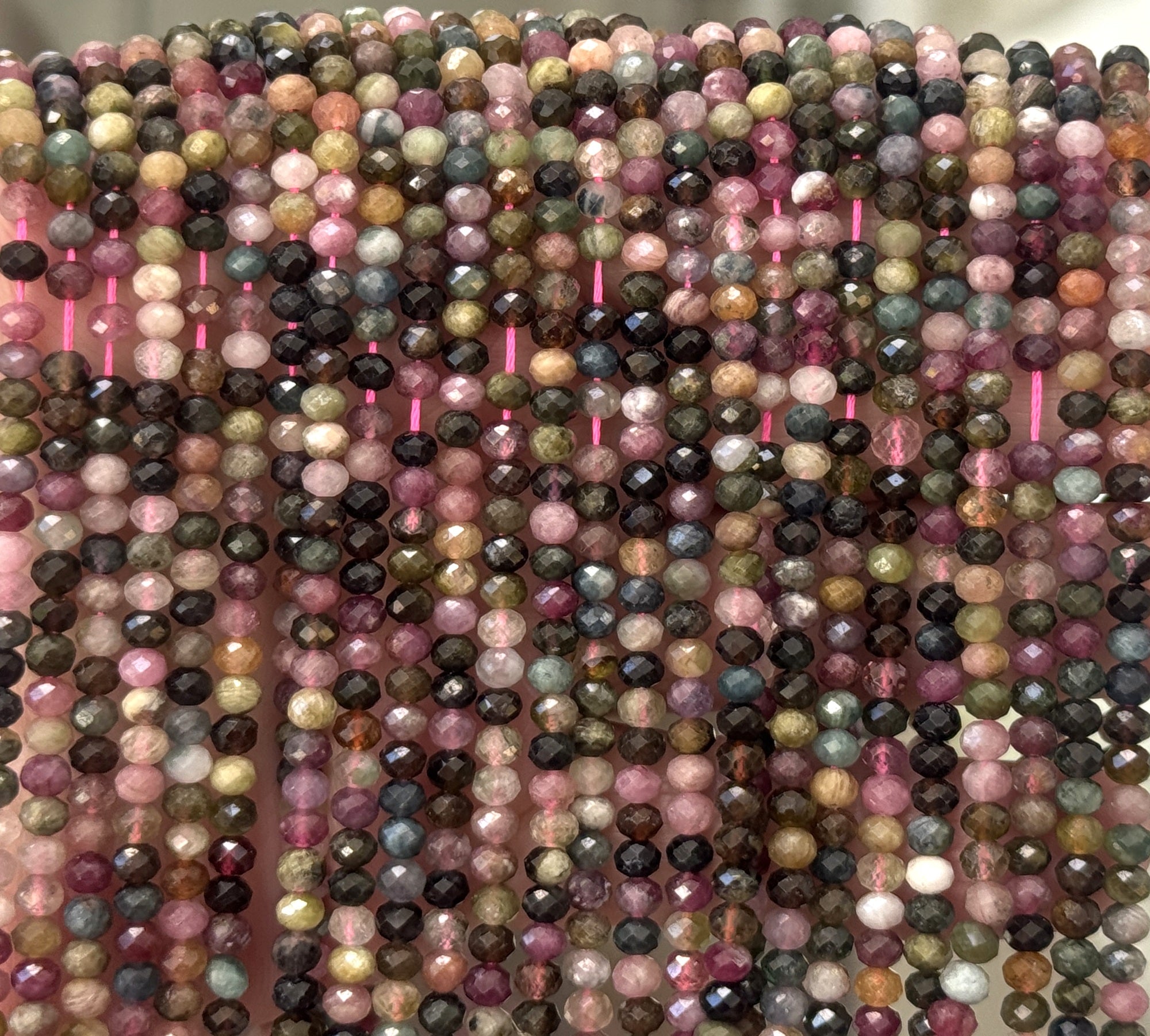 Multi-colour Tourmaline 3x4mm faceted rondelle natural gemstone beads 15.5" strand