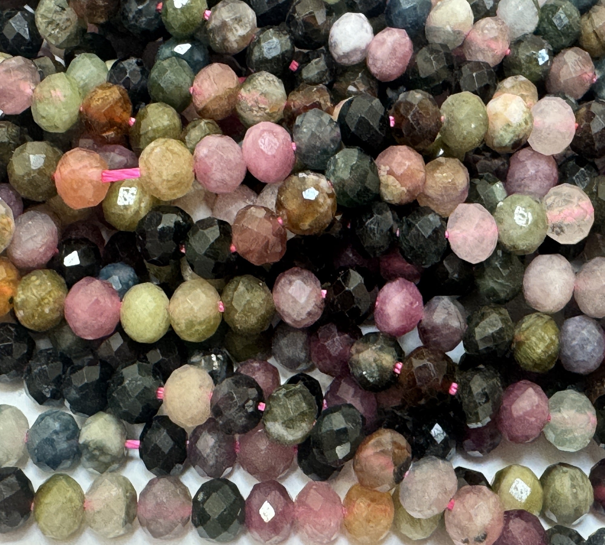 Multi-colour Tourmaline 3x4mm faceted rondelle natural gemstone beads 15.5" strand