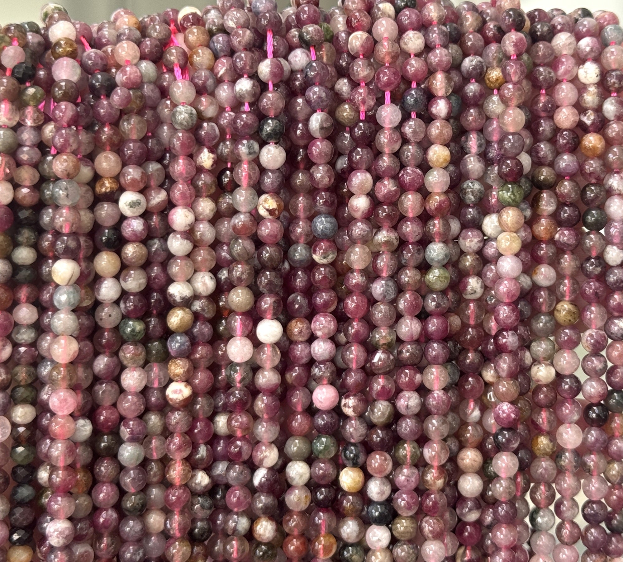 Multi Tourmaline Rubellite 4mm round natural gemstone beads 15.5" strand