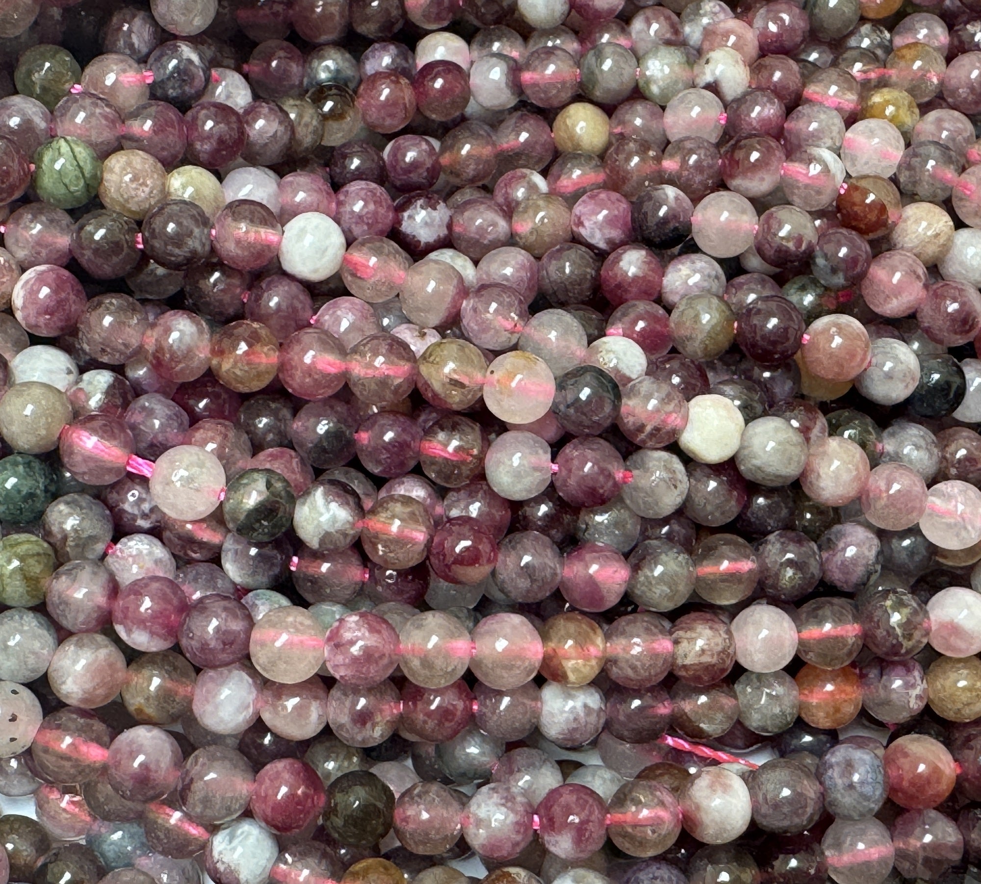 Multi Tourmaline Rubellite 4mm round natural gemstone beads 15.5" strand