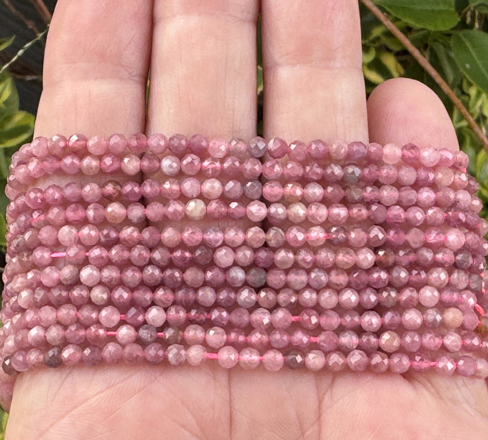 Pink Tourmaline 3mm faceted round natural gemstone beads 15.5" strand