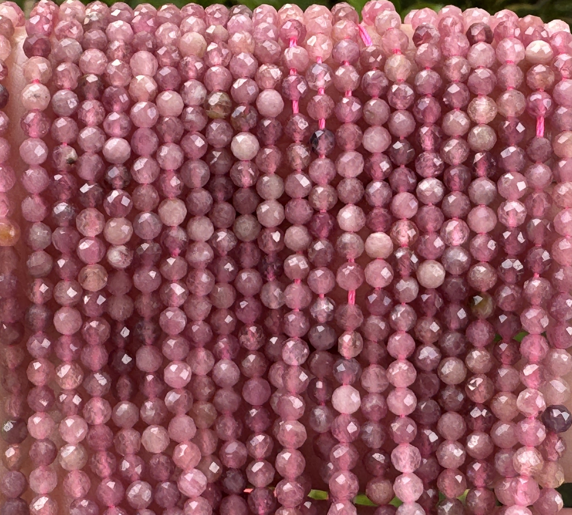 Pink Tourmaline 3mm faceted round natural gemstone beads 15.5" strand