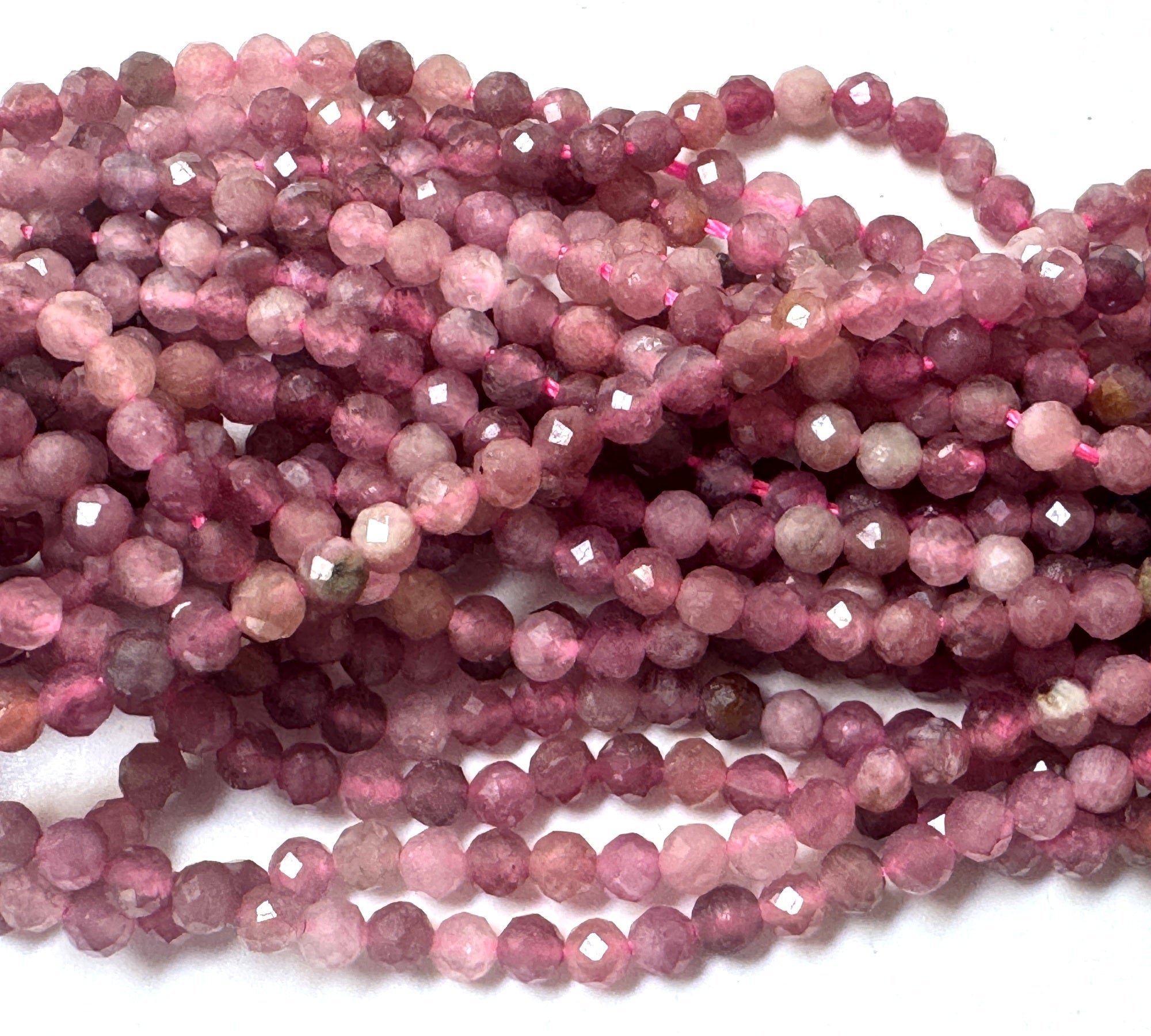 Pink Tourmaline 3mm faceted round natural gemstone beads 15.5" strand