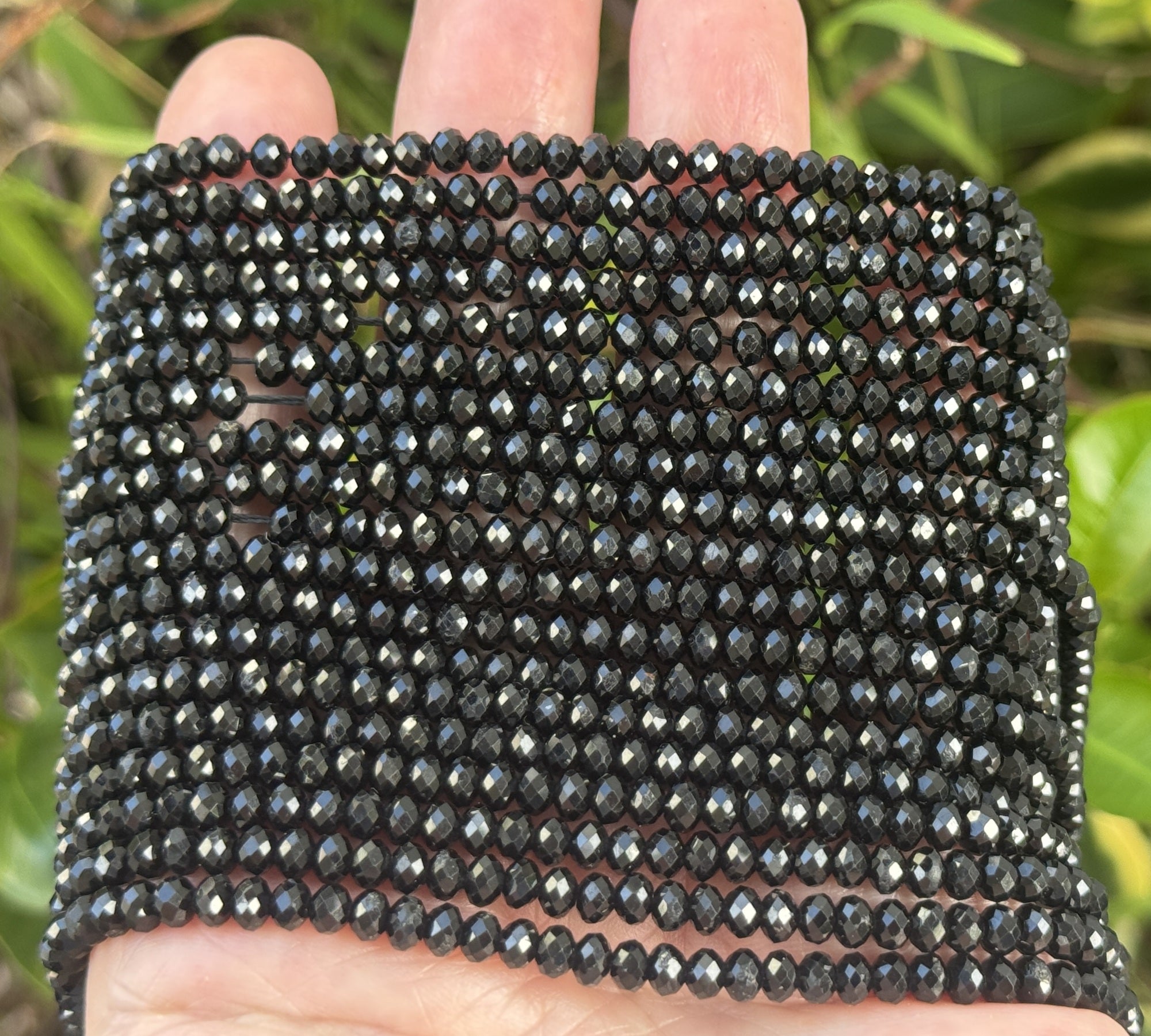 Black Tourmaline 3x4mm faceted rondelle natural gemstone beads 15.5" strand