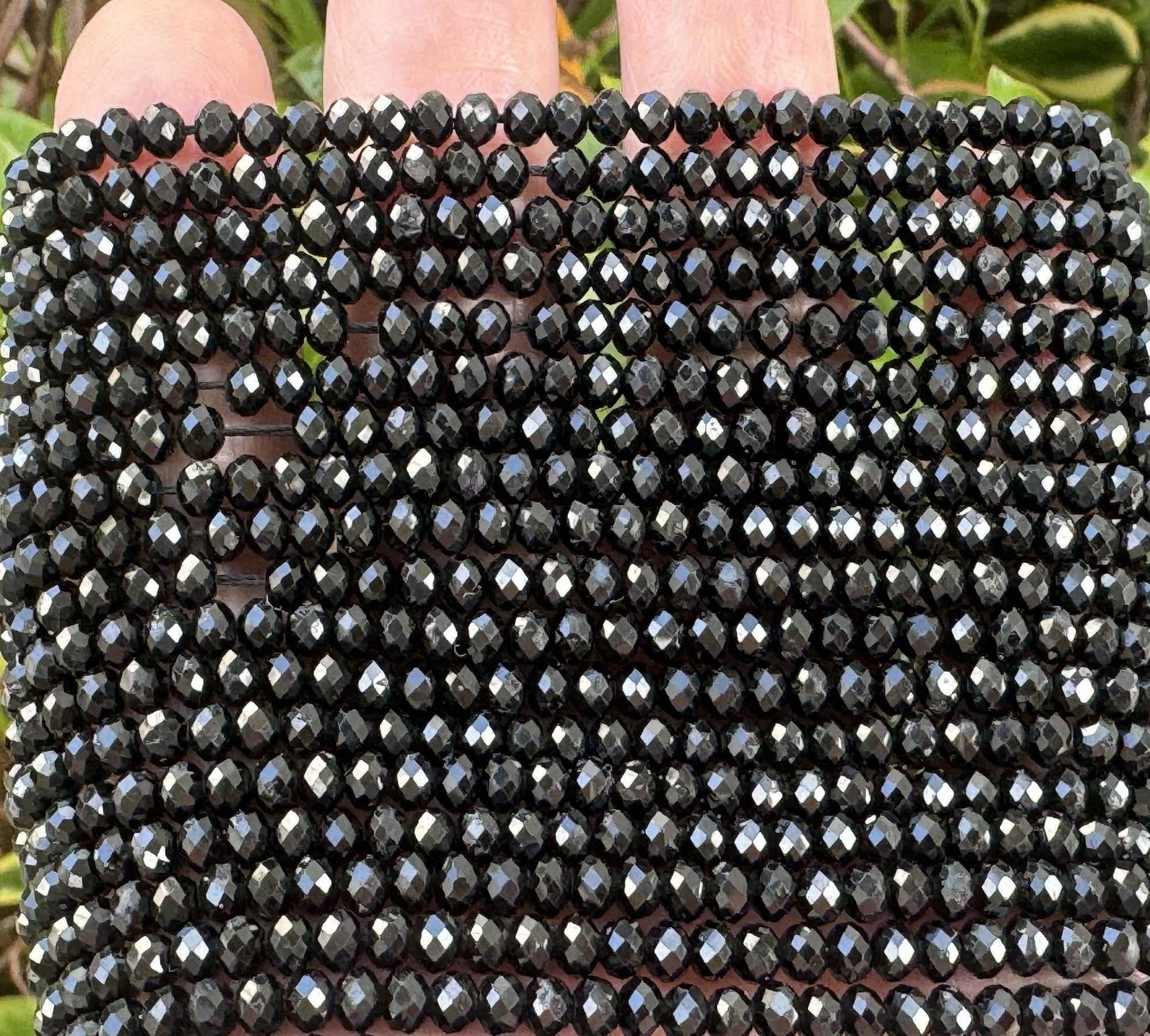 Black Tourmaline 3x4mm faceted rondelle natural gemstone beads 15.5" strand