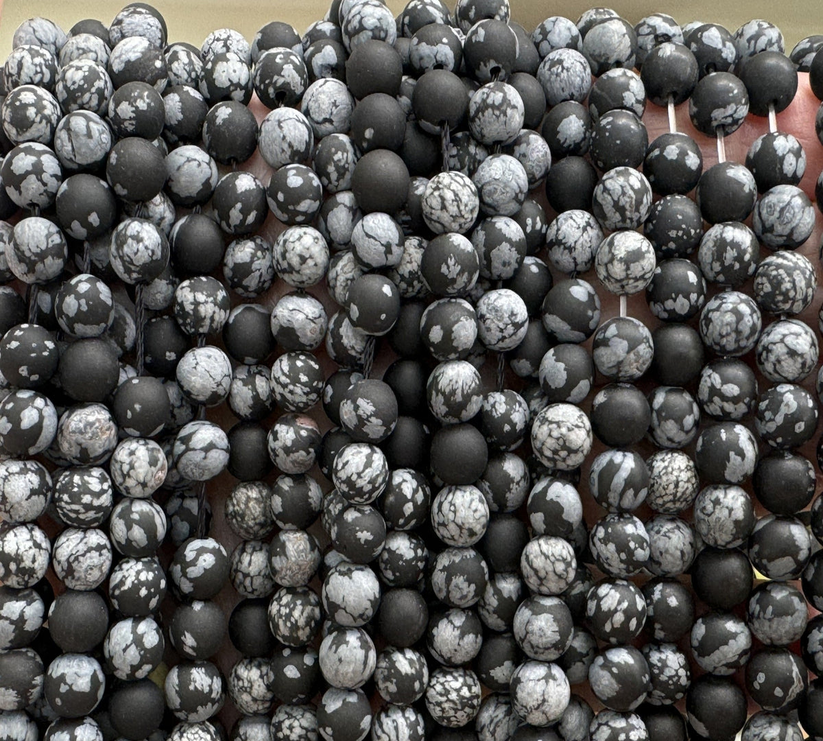 Snowflake Obsidian matte 6mm round gemstone beads 15" strand - Oz Beads 