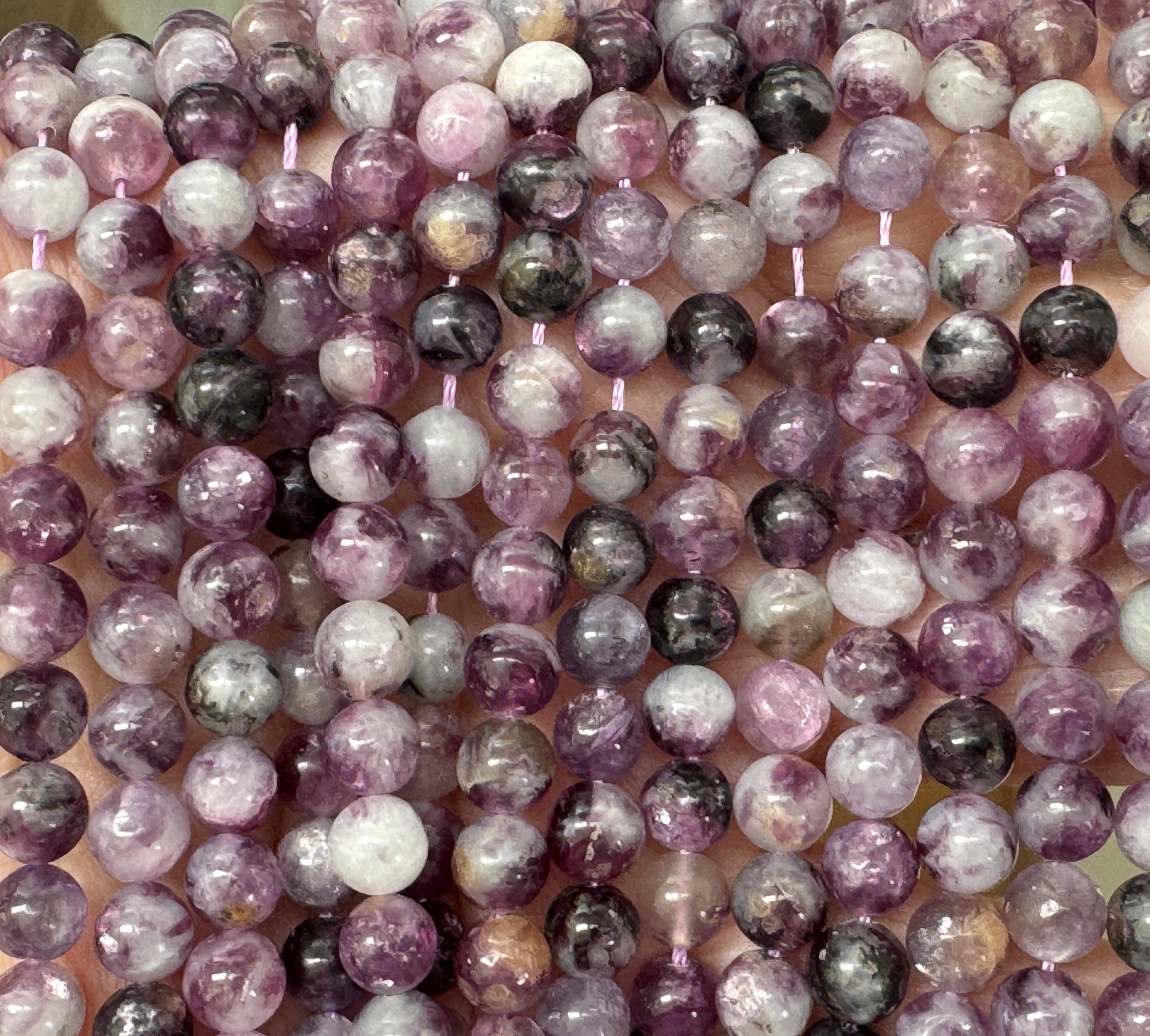 Purple Emerald Lepidolite 6mm round natural gemstone beads 15" strand