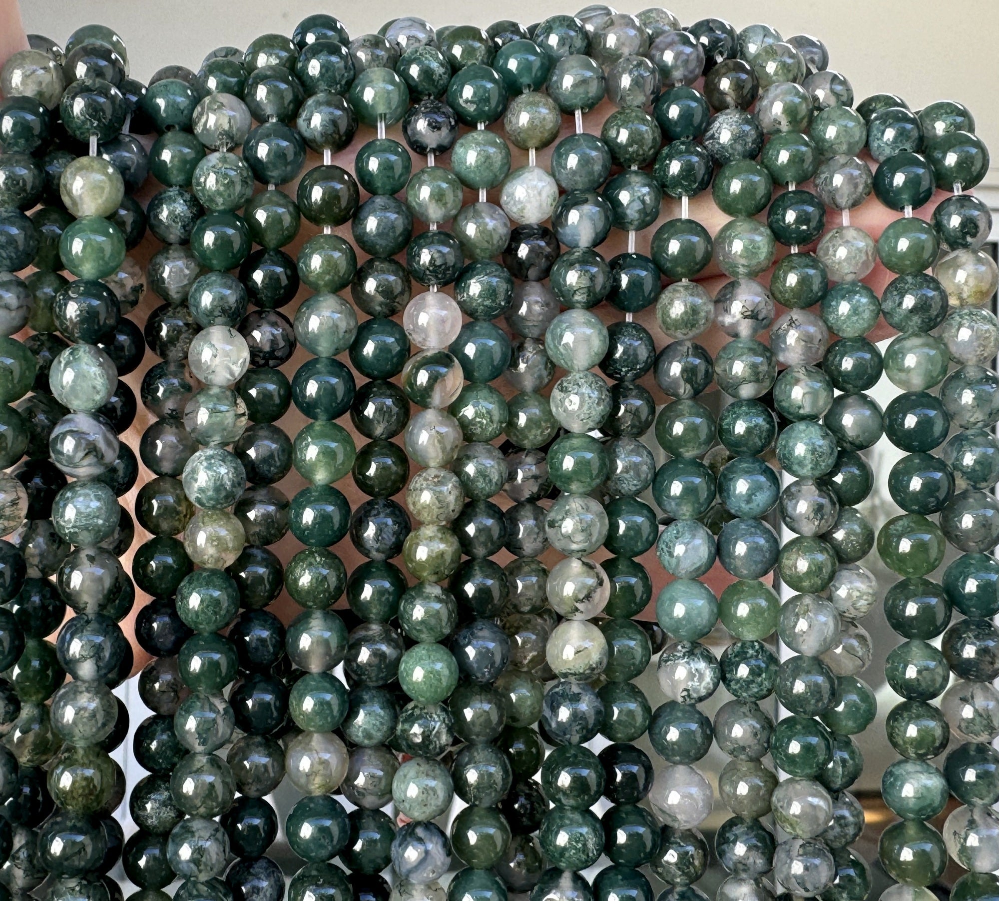 Moss Agate 8mm round natural gemstone beads 15.5" strand