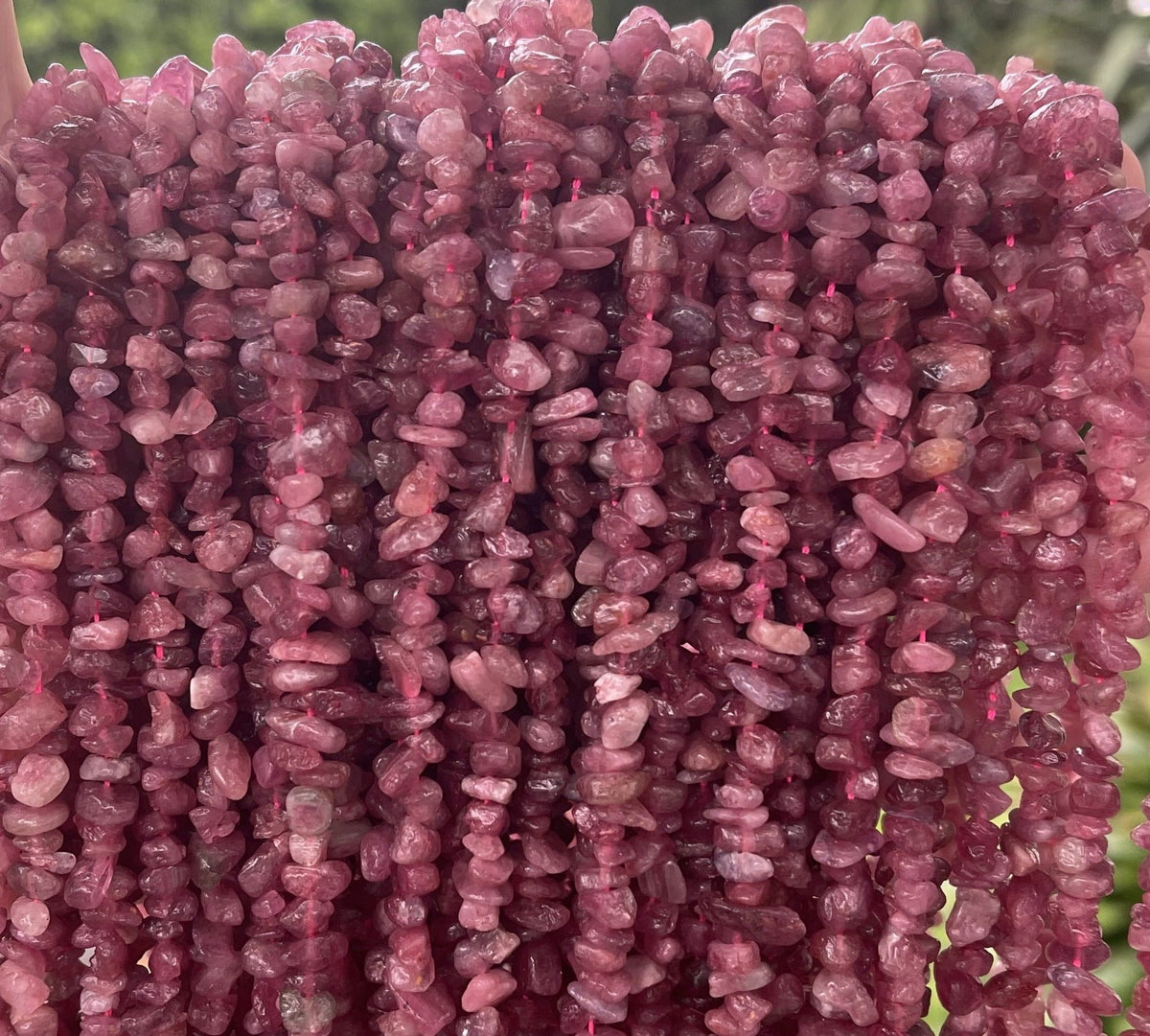 Pink Tourmaline 6-8mm chip beads natural gemstone chips 16" strand - Oz Beads 