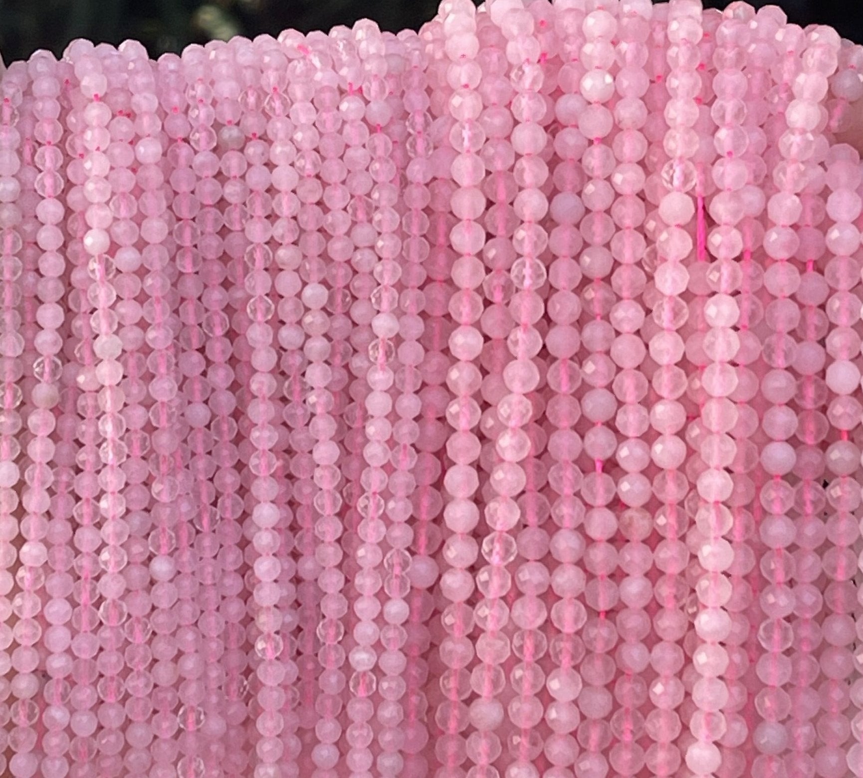 Rose Quartz 3mm 4mm faceted round natural gemstone beads 15.5" strand