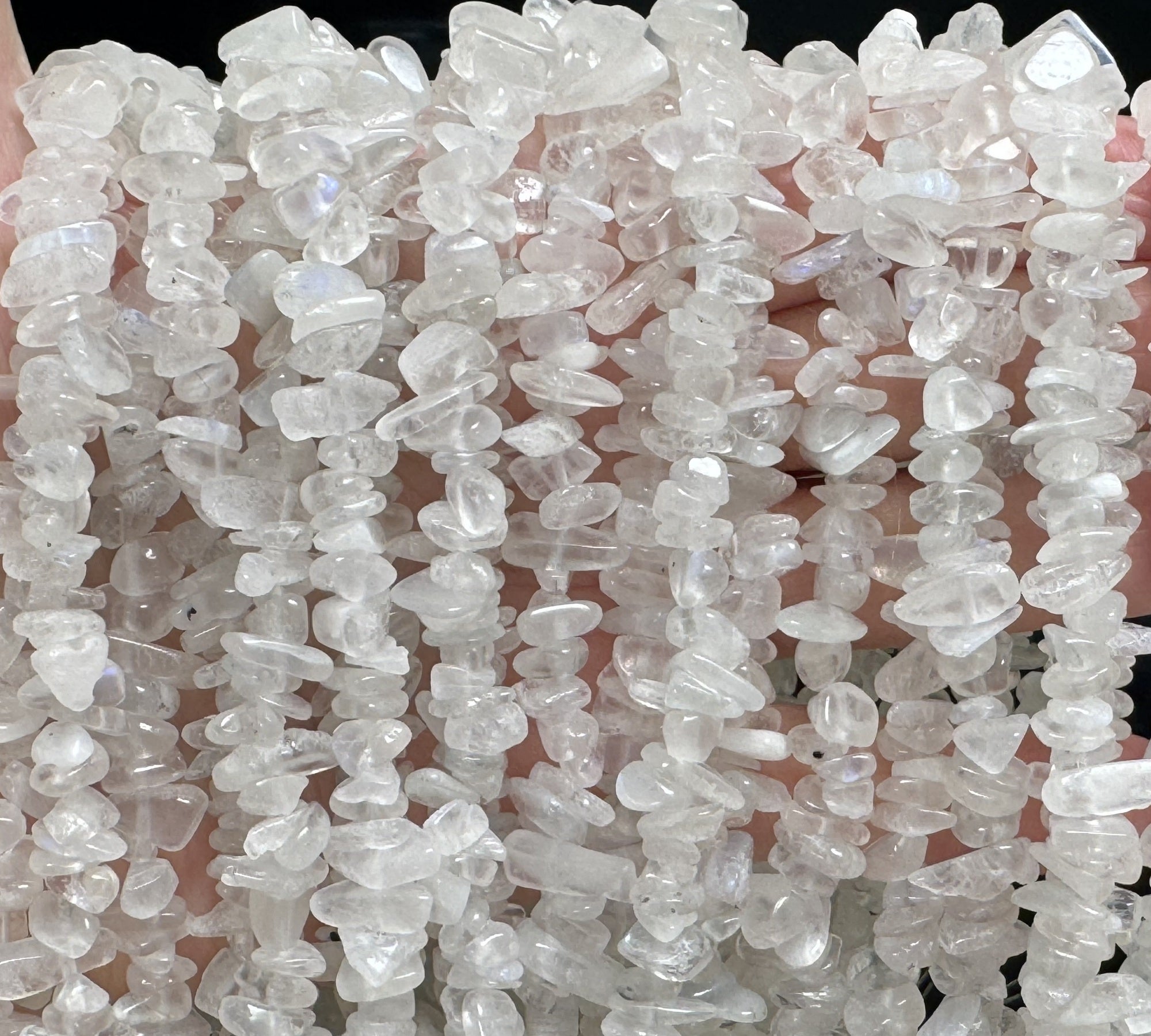 White Rainbow Moonstone 7-10mm chip beads natural gemstone chips 32" strand