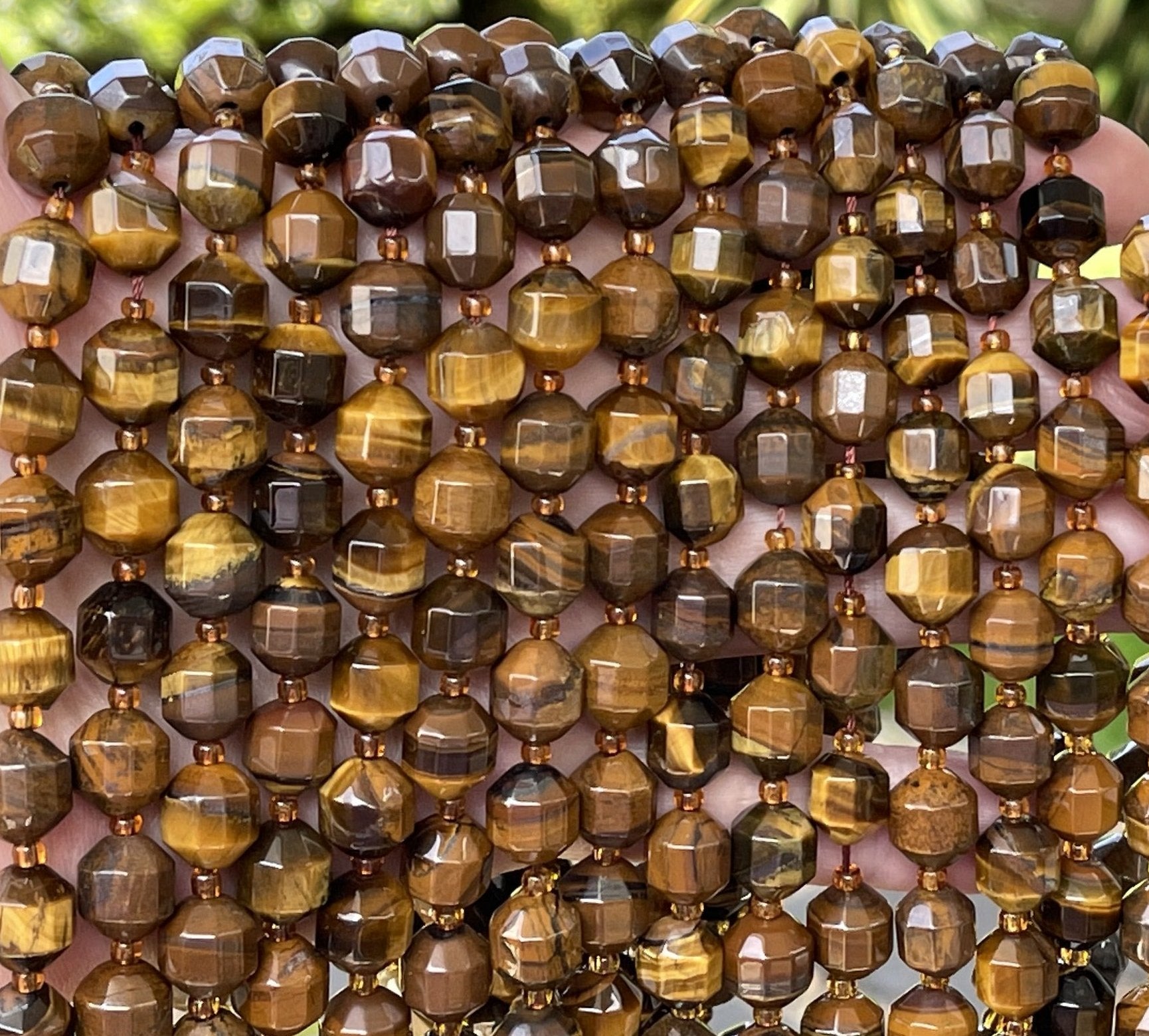 Yellow Tiger Eye faceted 8x9mm energy prism beads 15" strand