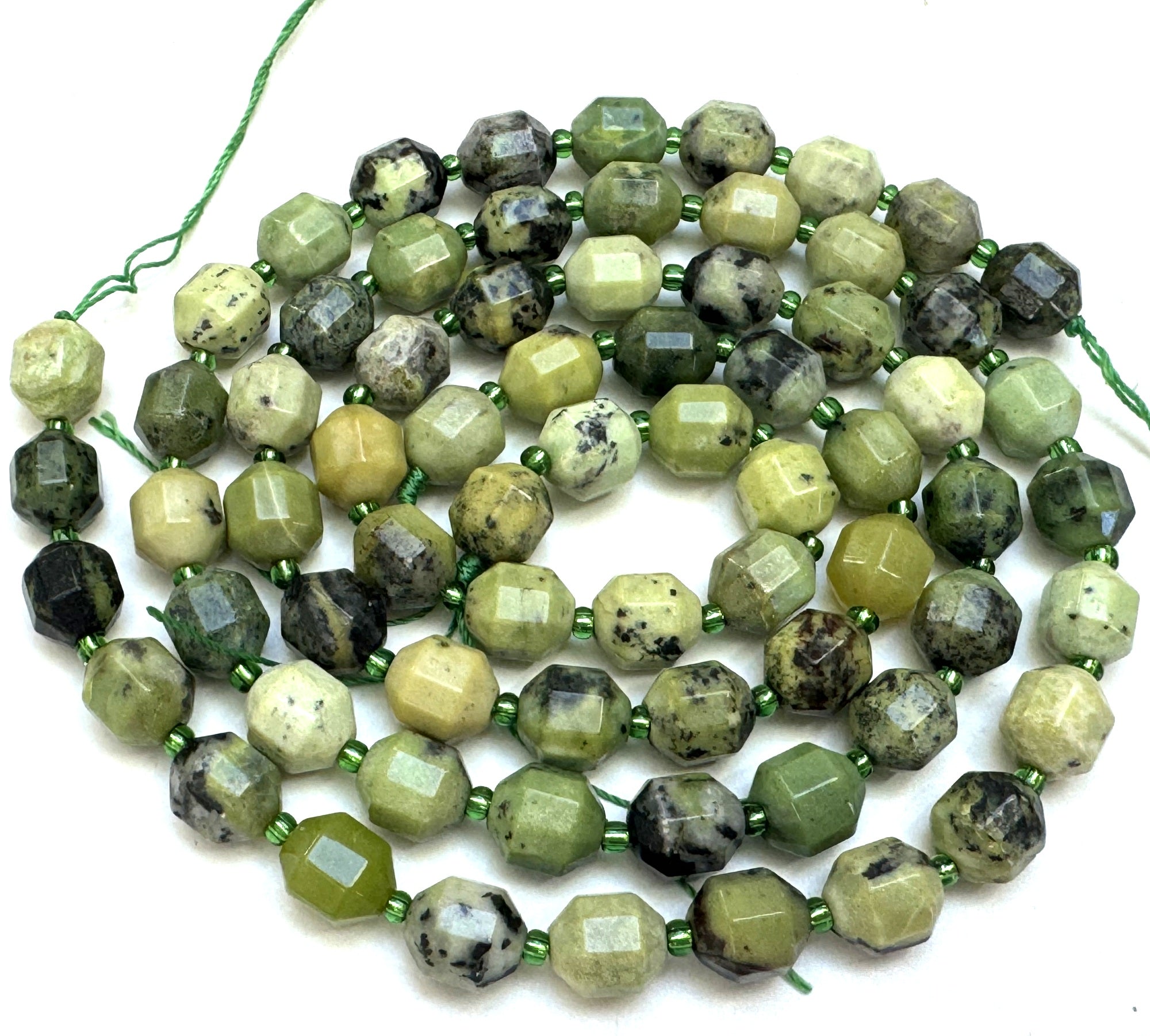 Chrysoprase faceted 8x9mm energy prism natural gemstone beads 15" strand