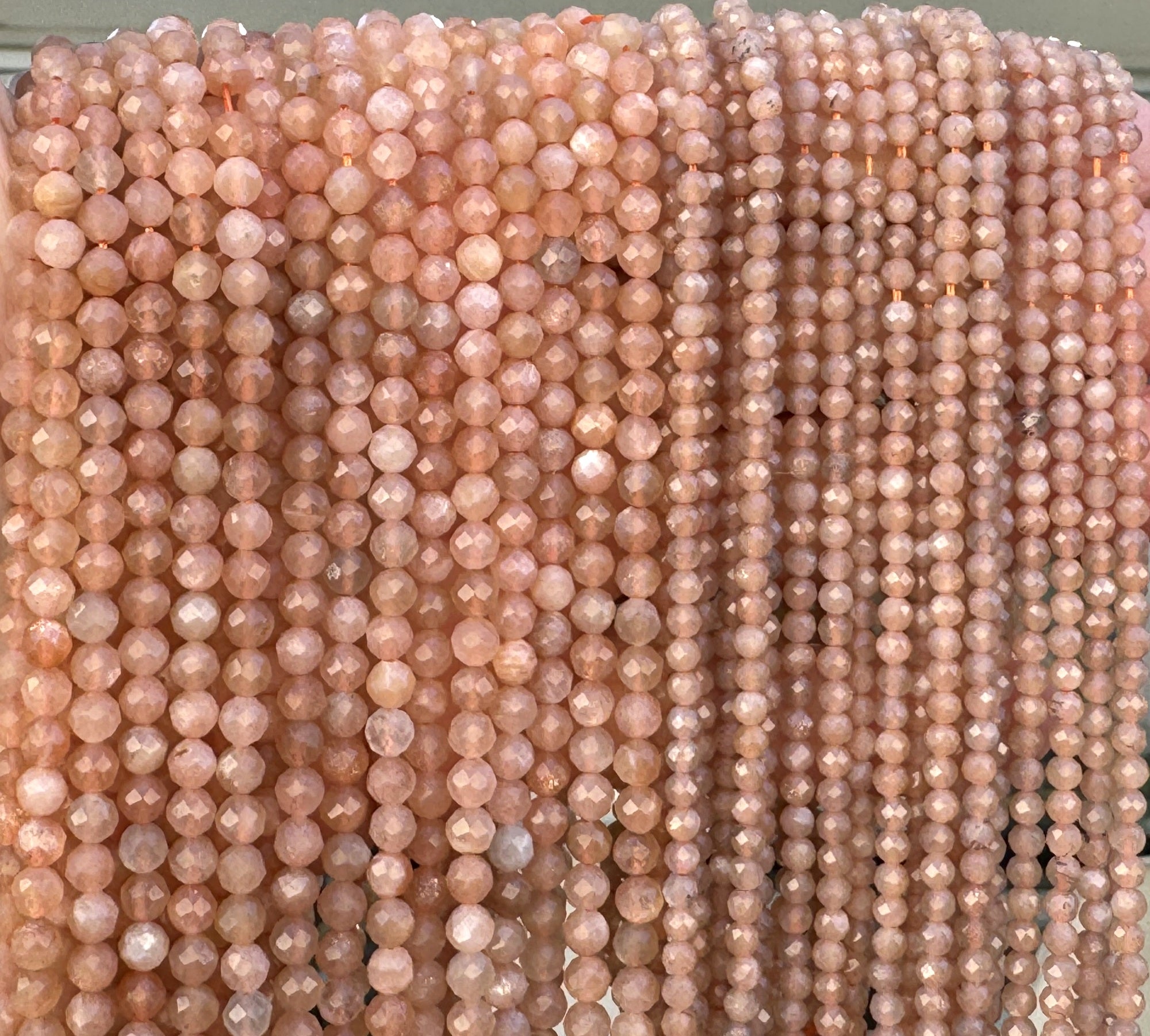 Sunstone 3mm 4mm faceted round natural gemstone beads 15.5" strand