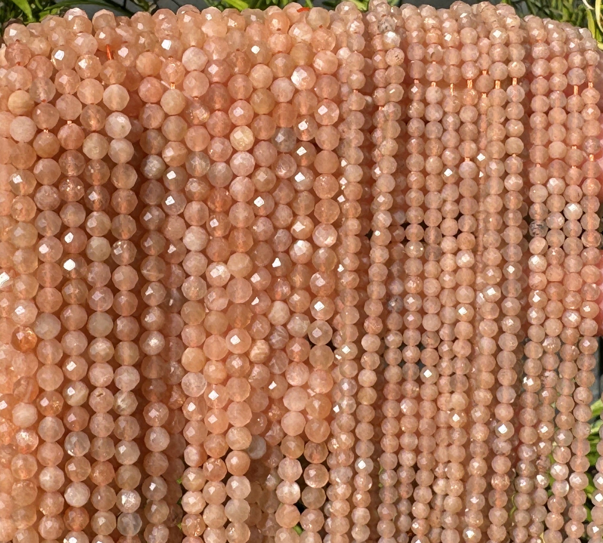 Sunstone 3mm 4mm faceted round natural gemstone beads 15.5" strand