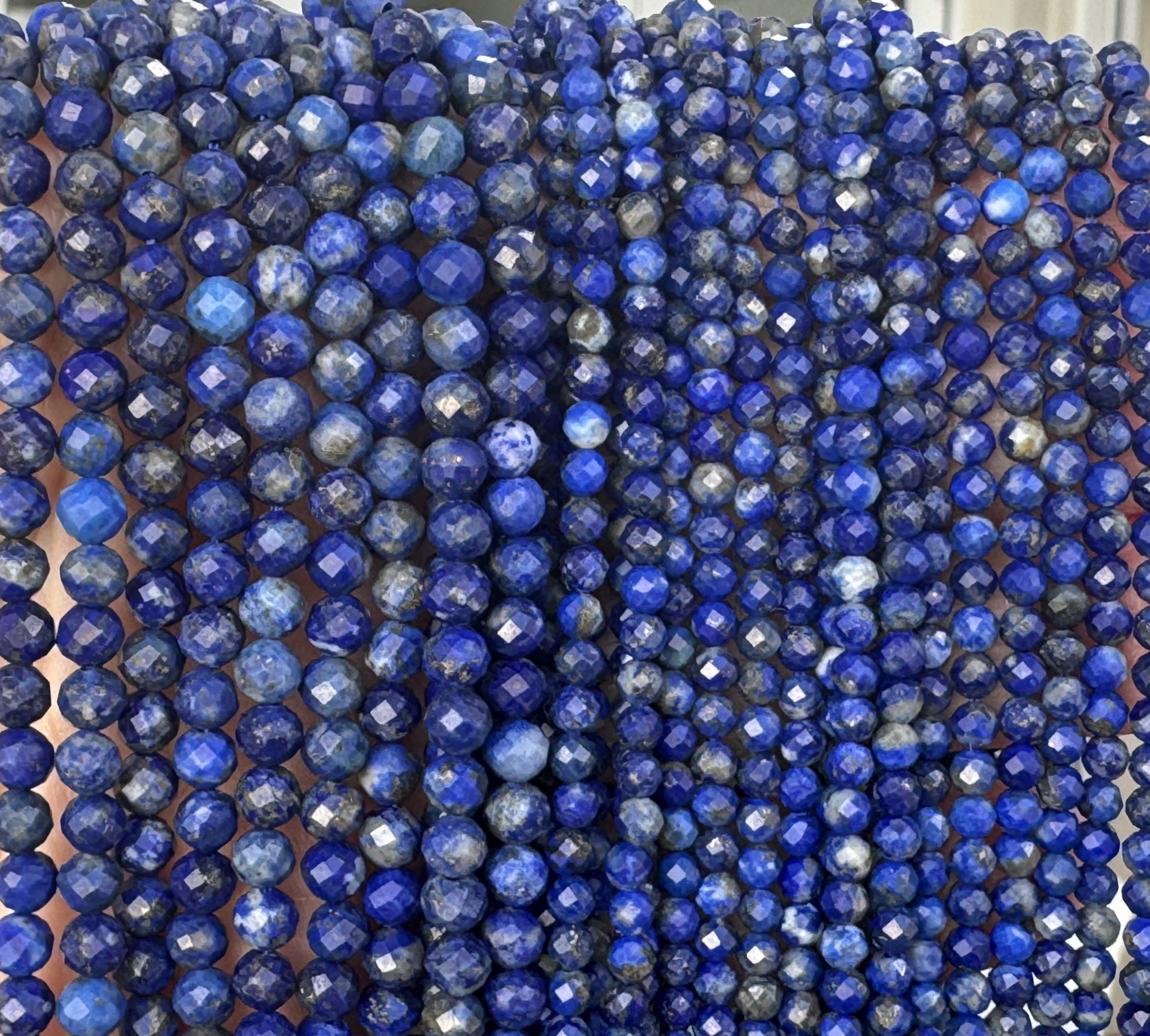 Lapis Lazuli 3mm 4mm faceted round natural gemstone beads 15.5" strand