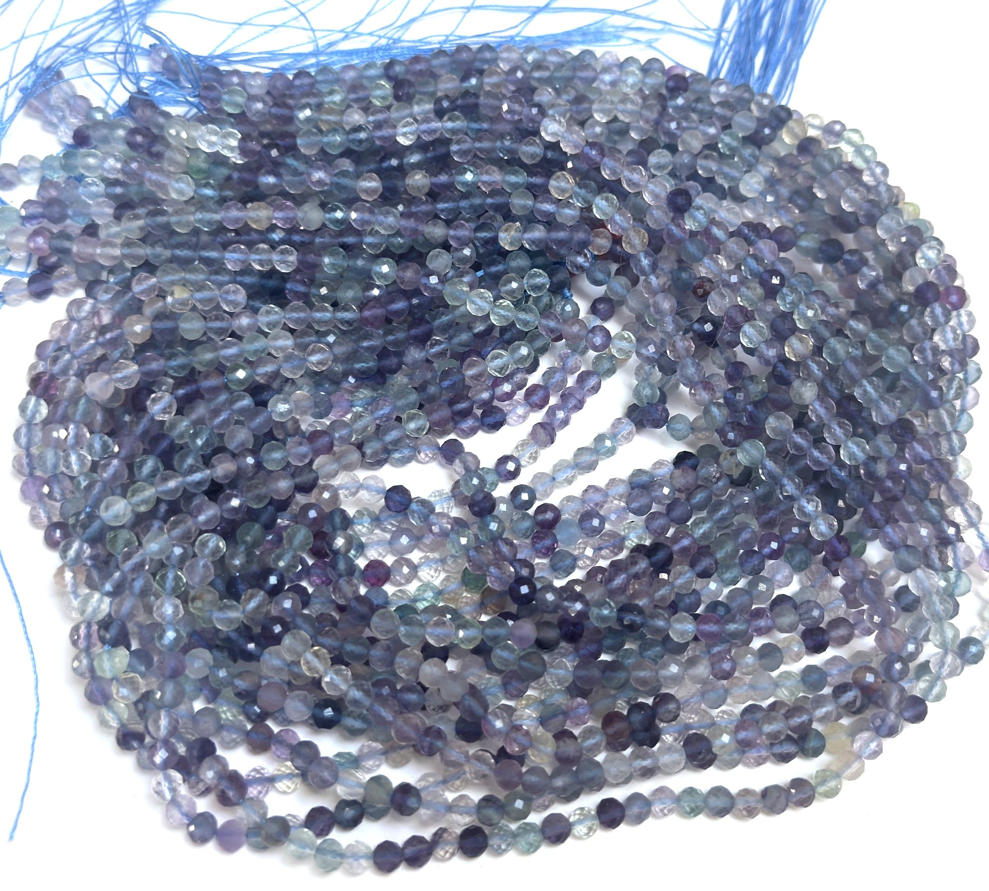 Fluorite 3mm 4mm faceted round natural gemstone beads 15.5" strand