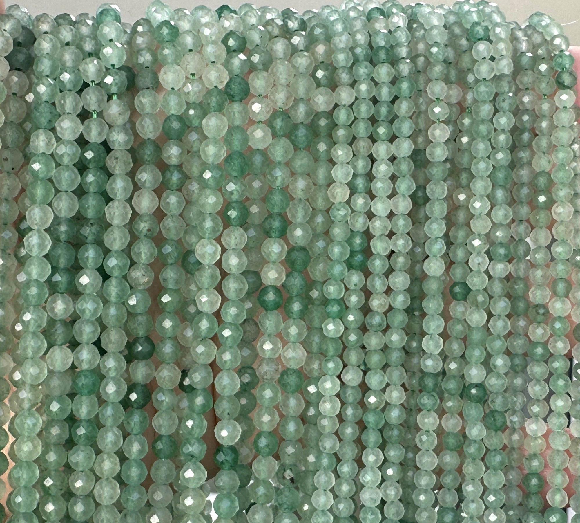 Green Aventurine 3mm 4mm faceted round natural gemstone beads 15.5" strand