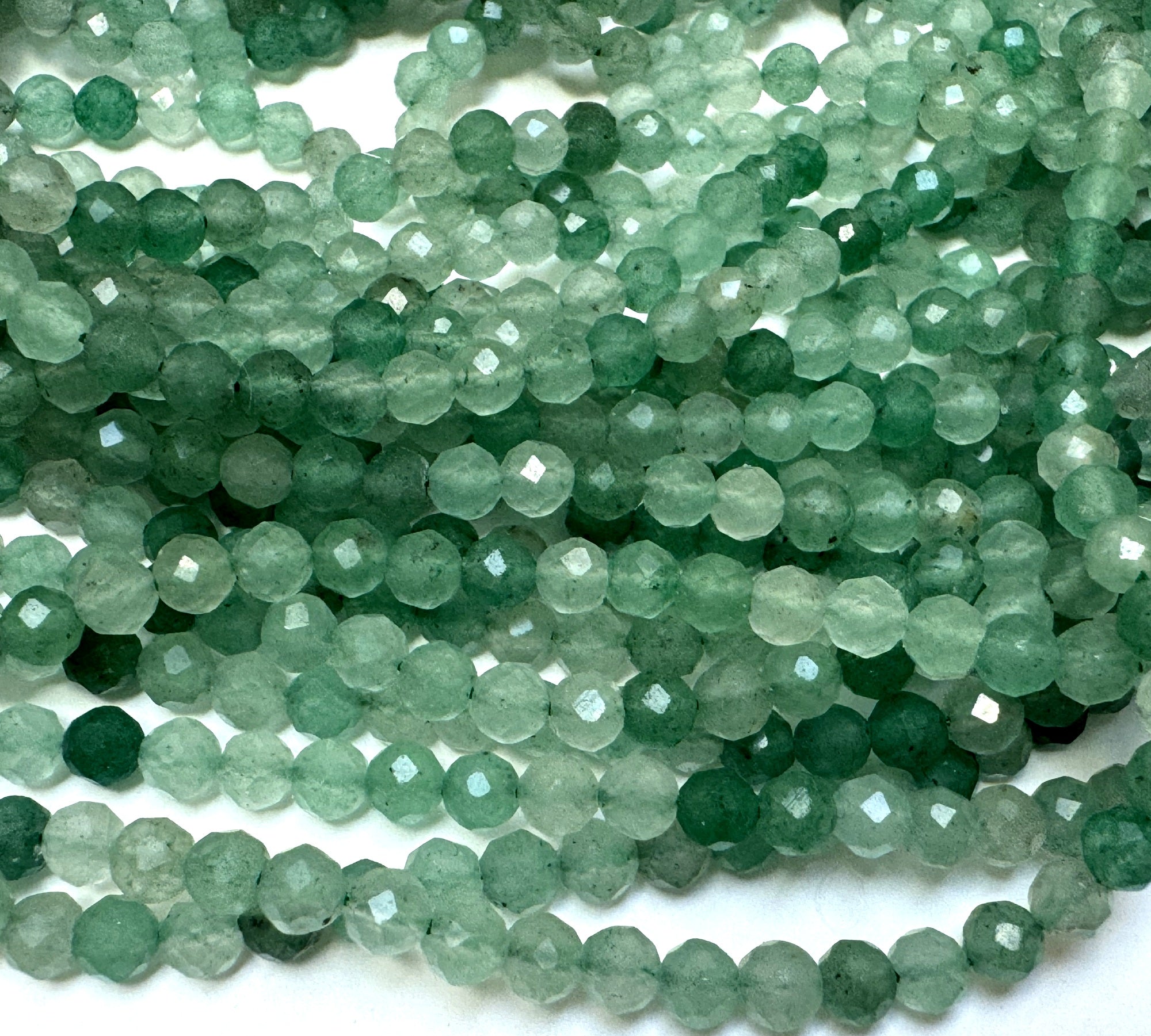 Green Aventurine 3mm 4mm faceted round natural gemstone beads 15.5" strand