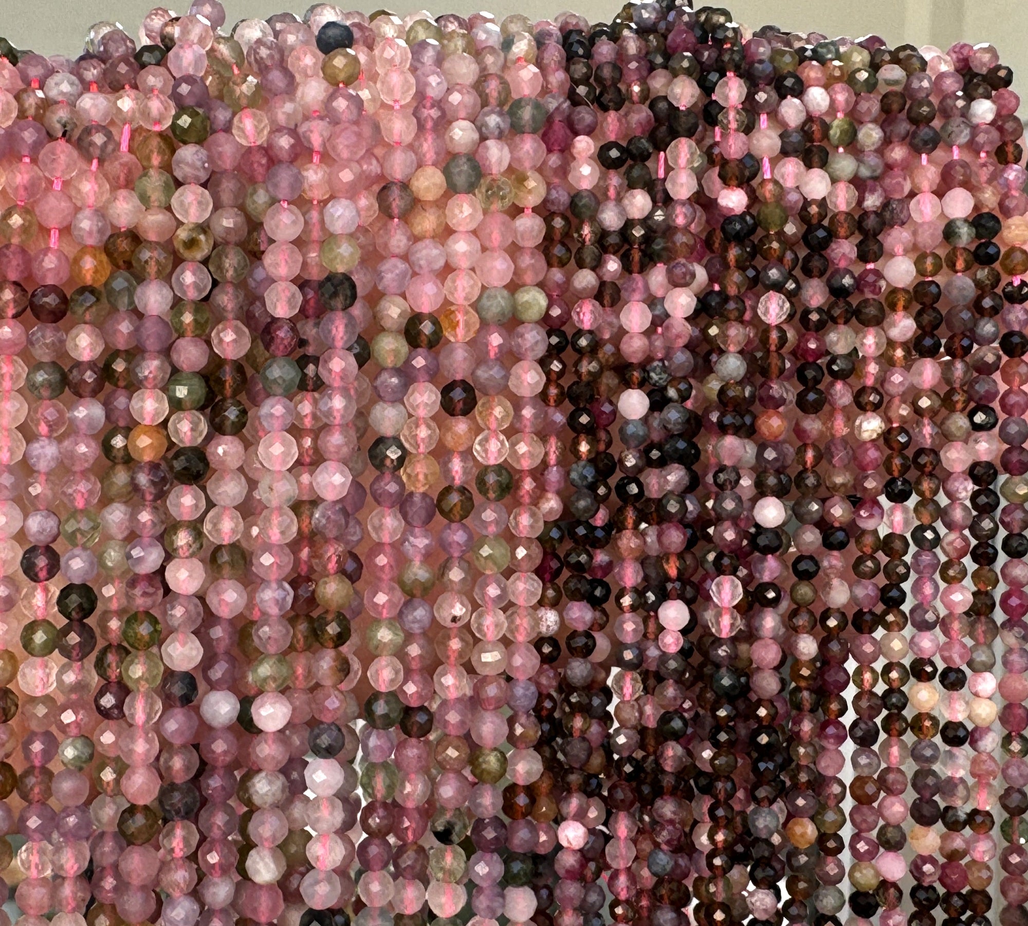 Multi-colour Tourmaline 3mm 4mm faceted round natural gemstone beads 15.5" strand