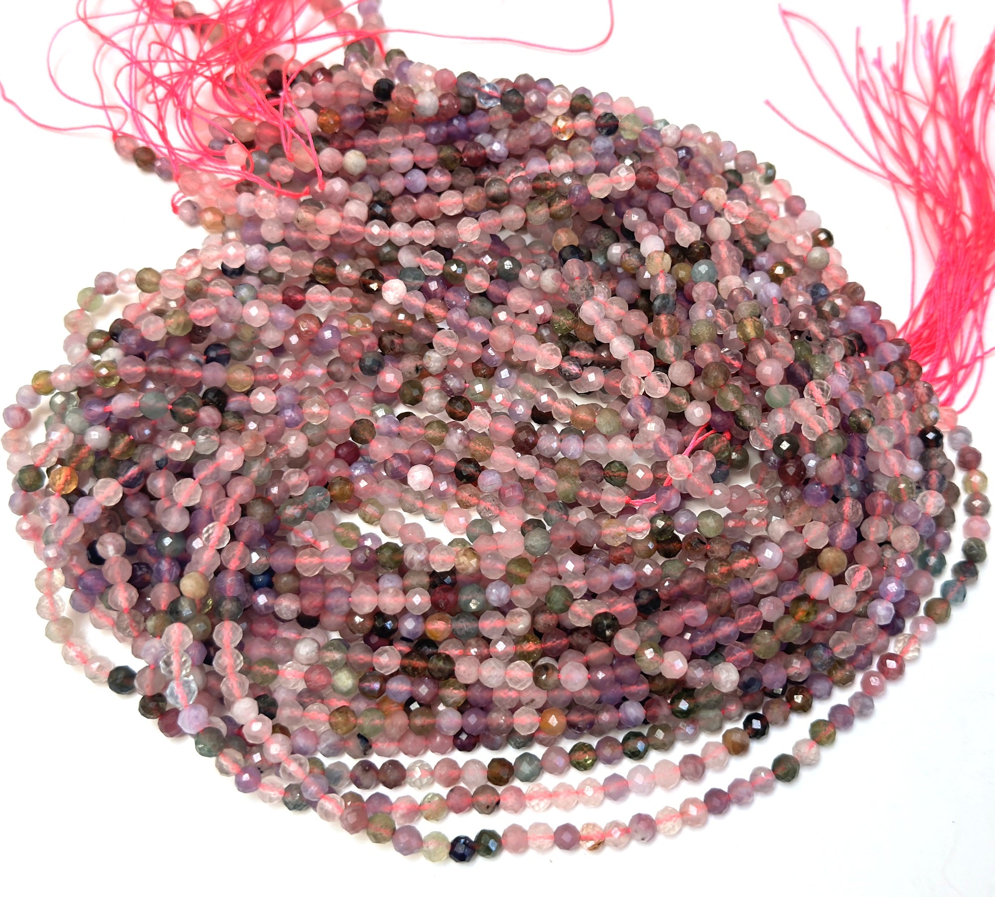 Multi-colour Tourmaline 3mm 4mm faceted round natural gemstone beads 15.5" strand