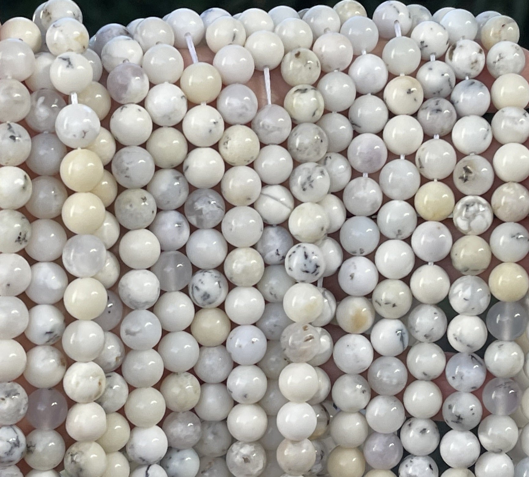 White Opal 8mm round natural gemstone beads 15.5" strand