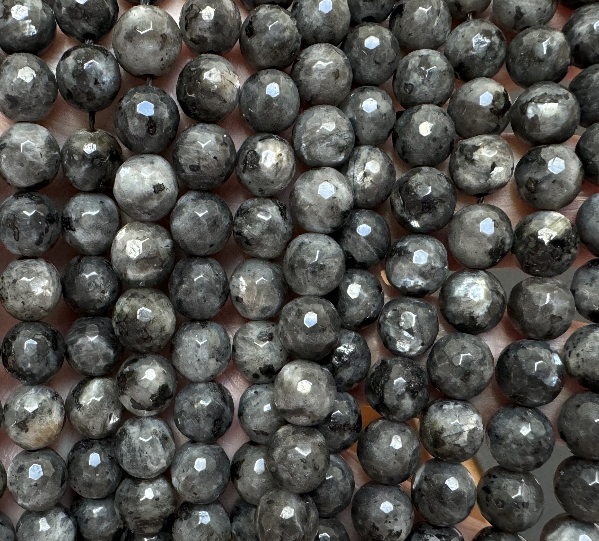 Black Labradorite Larvikite faceted 8mm round gemstone beads 15" strand - Oz Beads 