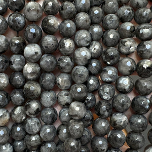 Black Labradorite Larvikite faceted 8mm round gemstone beads 15" strand - Oz Beads 