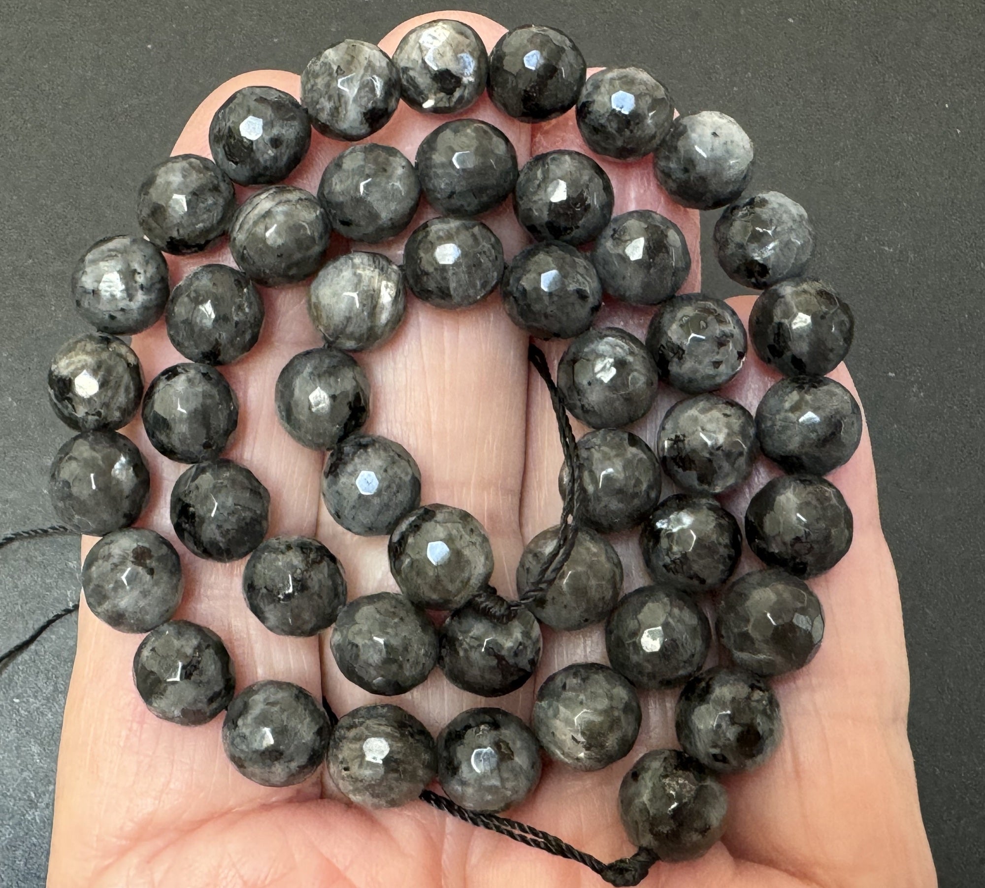 Black Labradorite Larvikite faceted 8mm round gemstone beads 15" strand - Oz Beads 