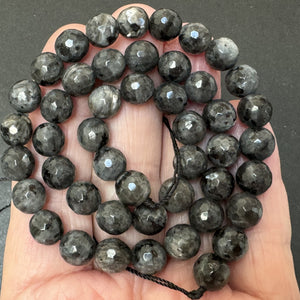 Black Labradorite Larvikite faceted 8mm round gemstone beads 15" strand - Oz Beads 