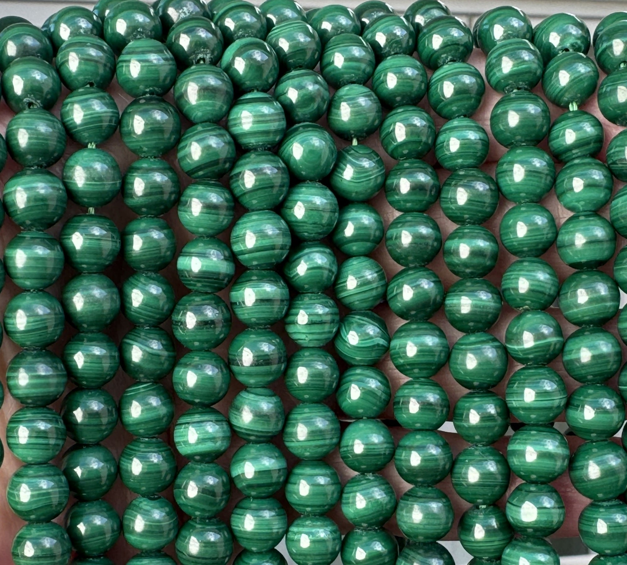 Malachite 8mm round natural gemstone beads 15" strand