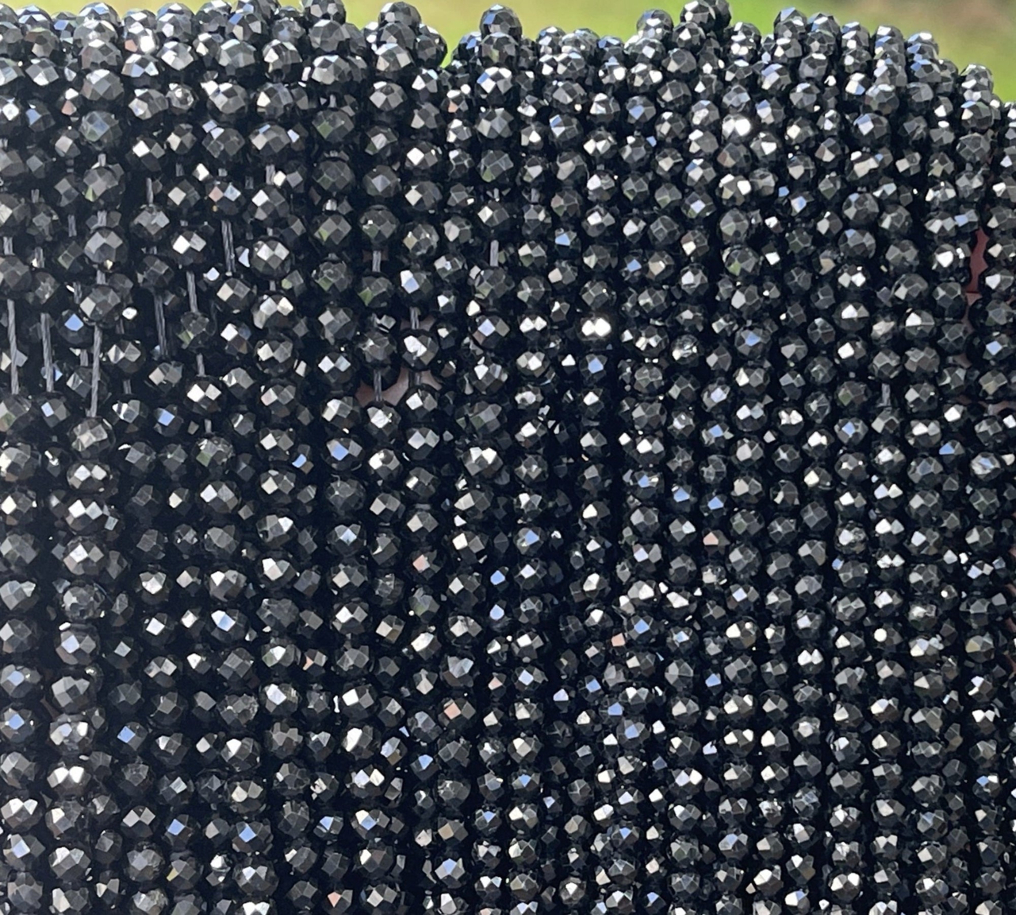 Black Tourmaline 3mm 4mm faceted round natural gemstone beads 15.5" strand