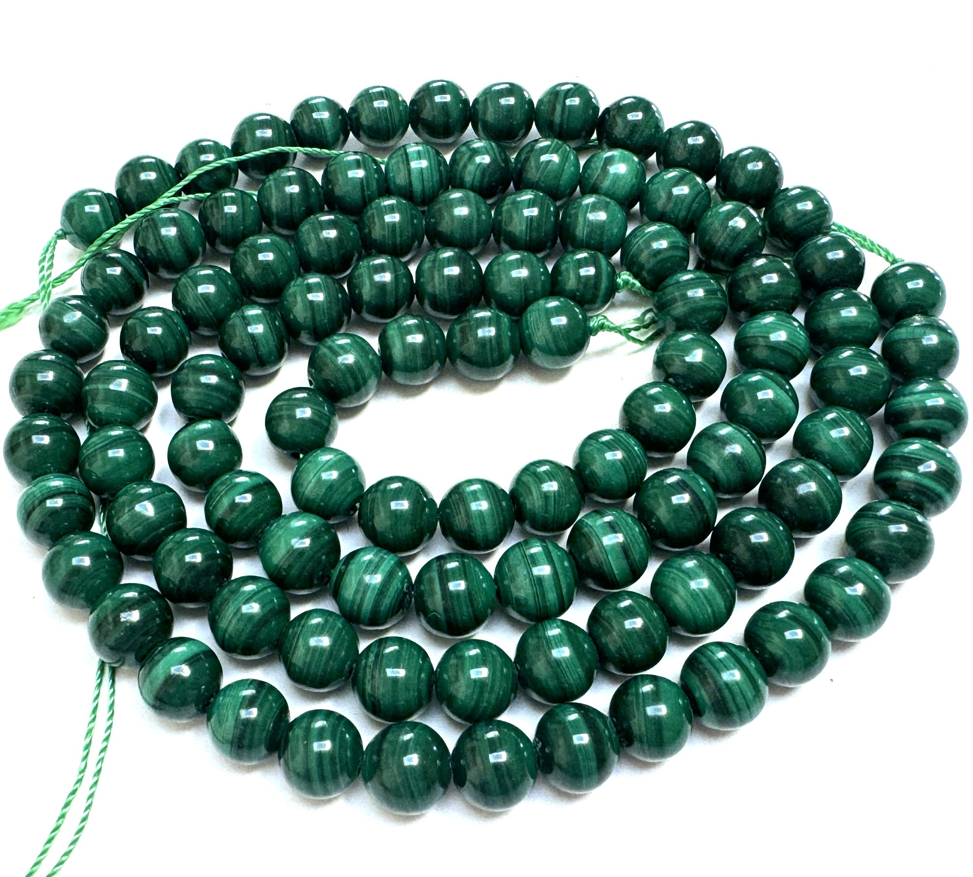 Malachite 8mm round natural gemstone beads 15" strand