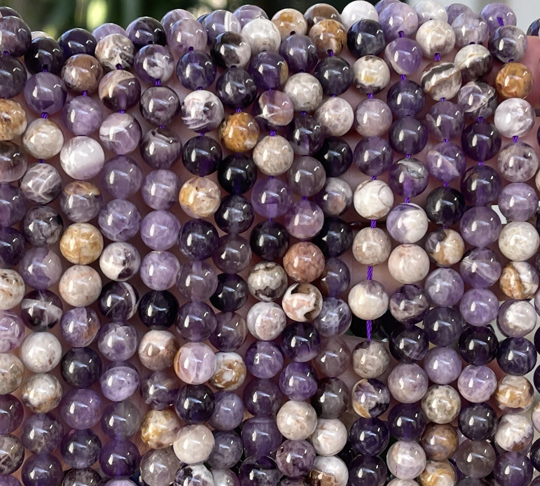 Flower Amethyst 8mm round natural gemstone beads 15.5" strand - Oz Beads 